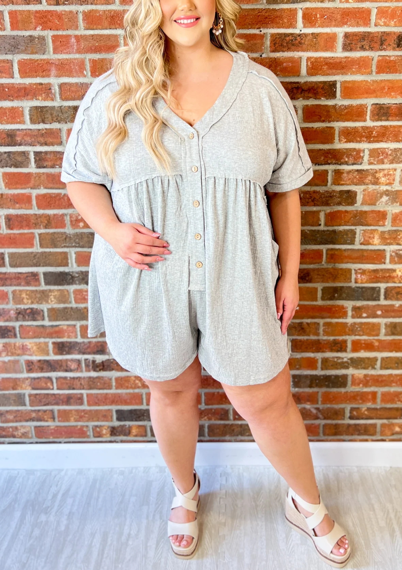 V-Neck Button Romper (Buy 2 Free Shipping)