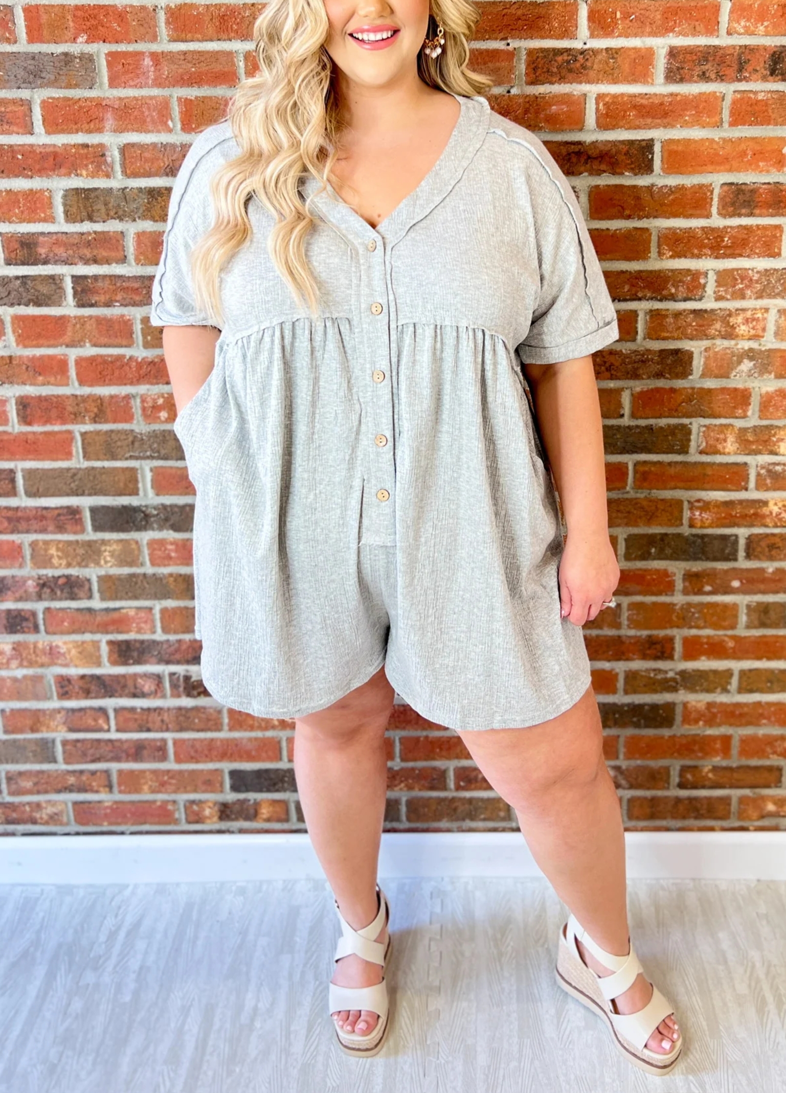 V-Neck Button Romper (Buy 2 Free Shipping)