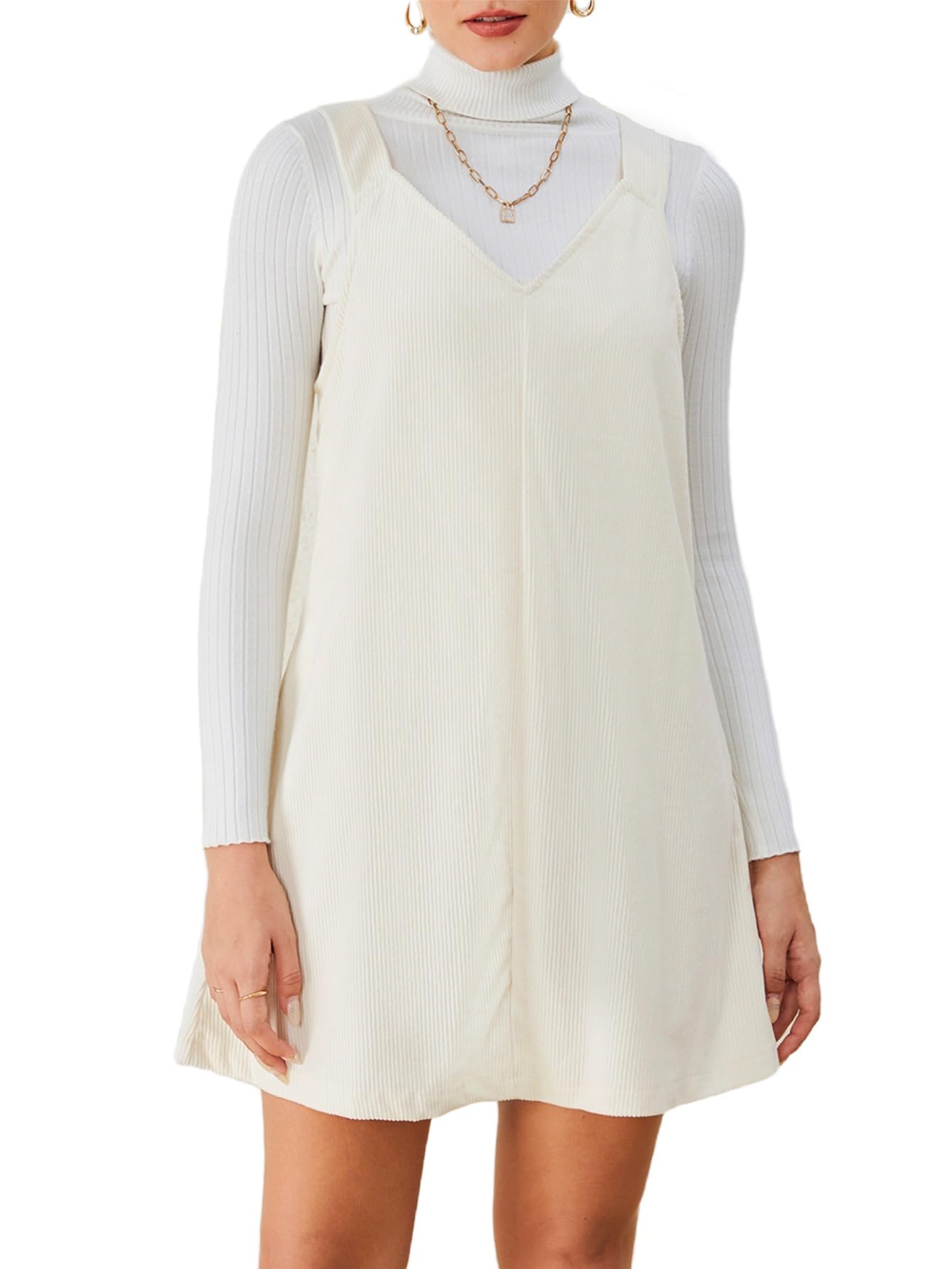 WomenS V Neck Corduroy Pinafore Overall Mini Dress