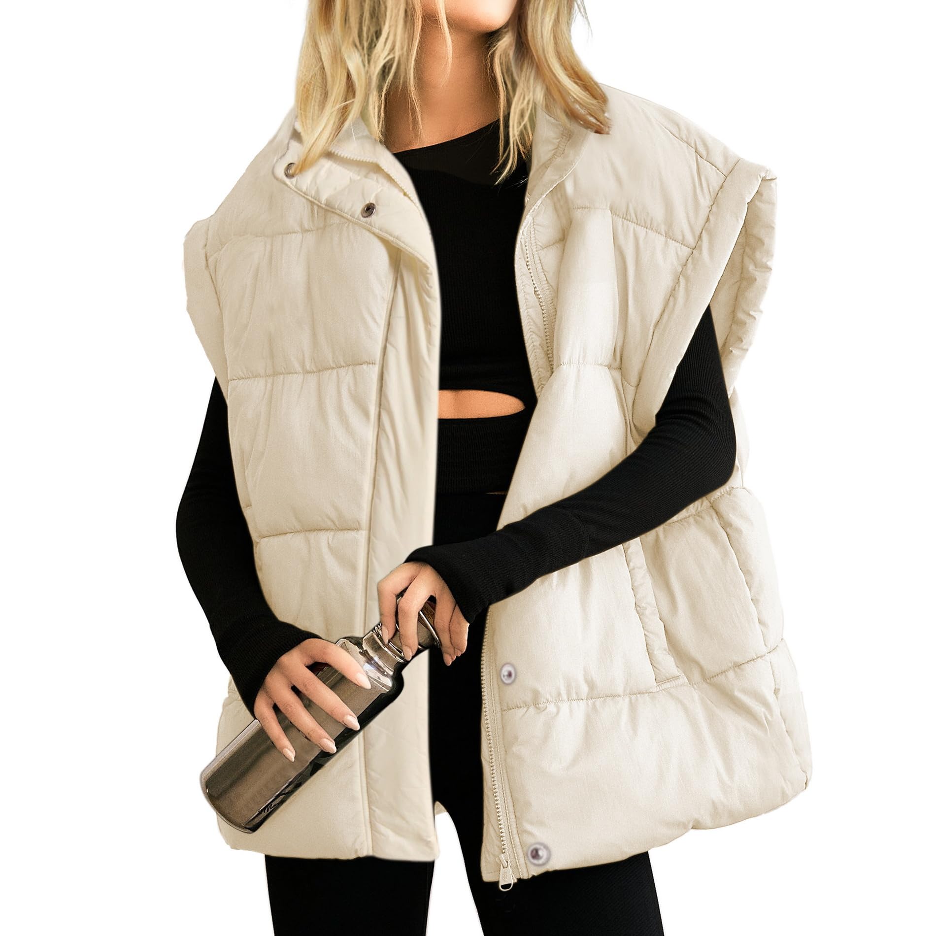 Women's Oversized Stand Collar Full Zip Puffer Vest
