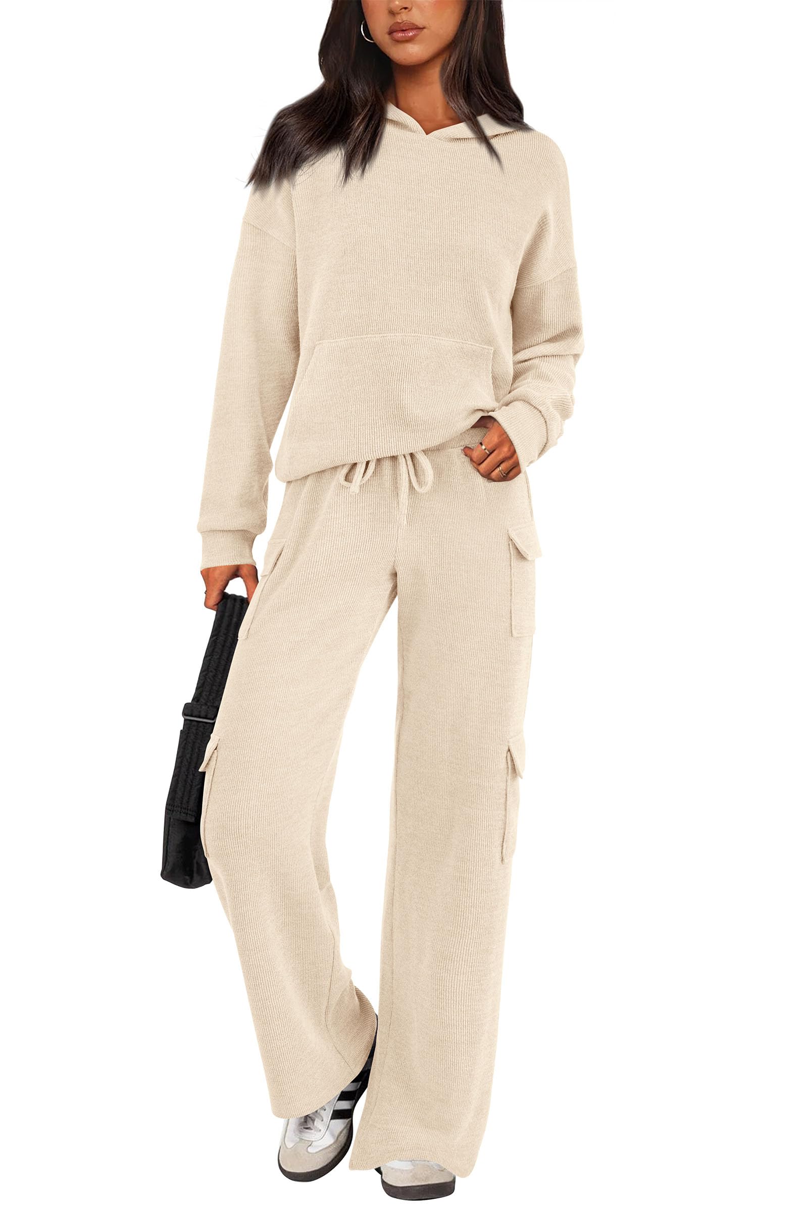 Women's Knitted Hoodie And Cargo Pants Lounge Sets