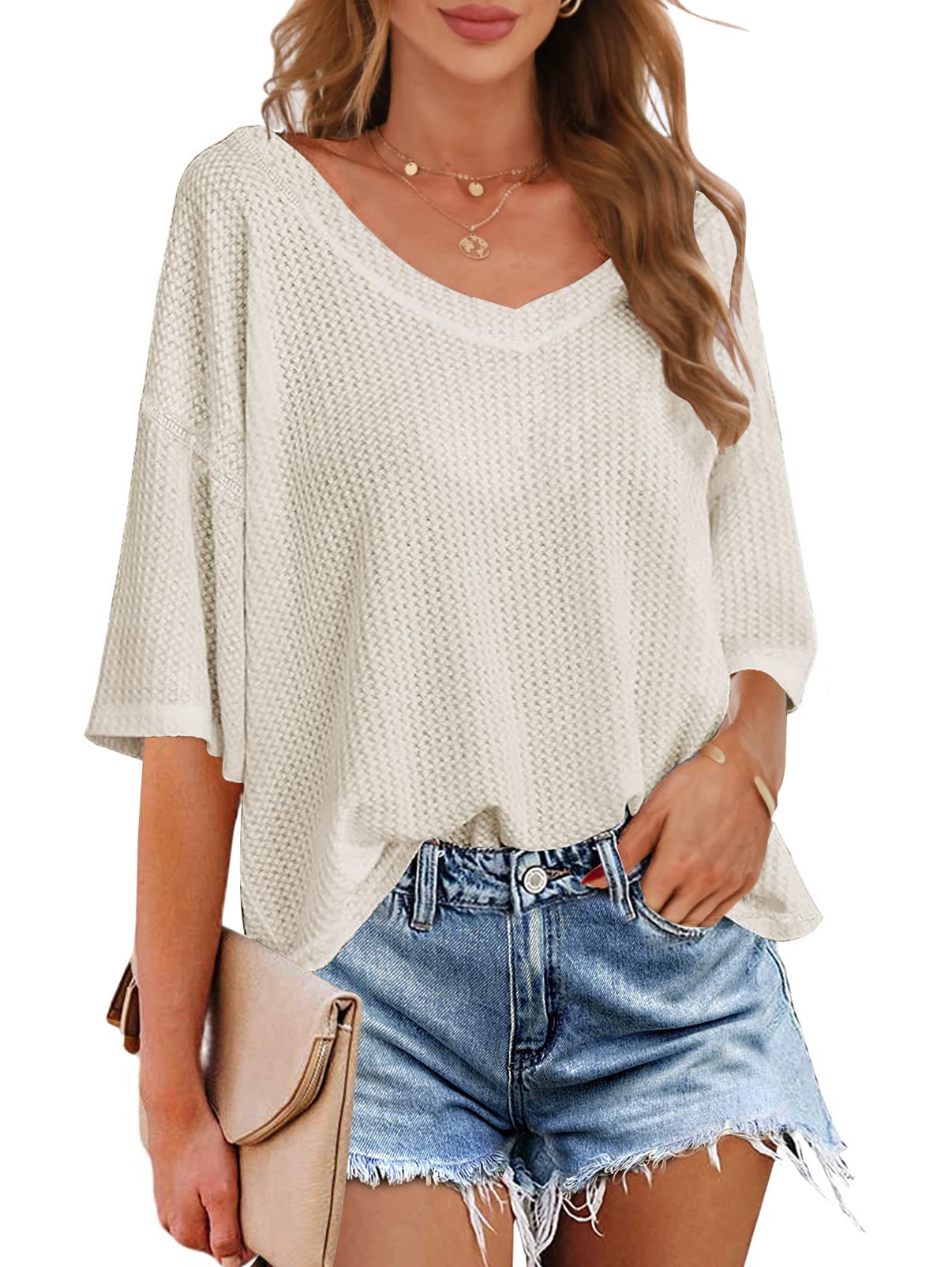 Women's V Neck Batwing Half Sleeve Shirts