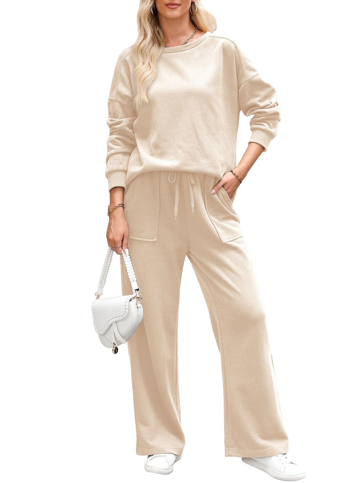 Women's Casual Fall Cotton Long Sleeve Knit Tops And Pants Lounge Sets