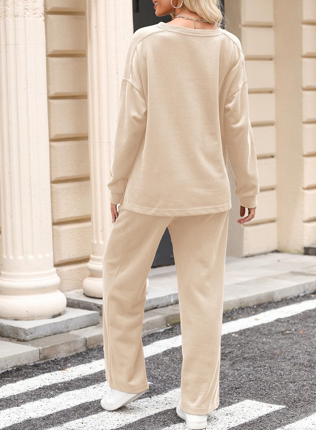 Women's Casual Fall Cotton Long Sleeve Knit Tops And Pants Lounge Sets