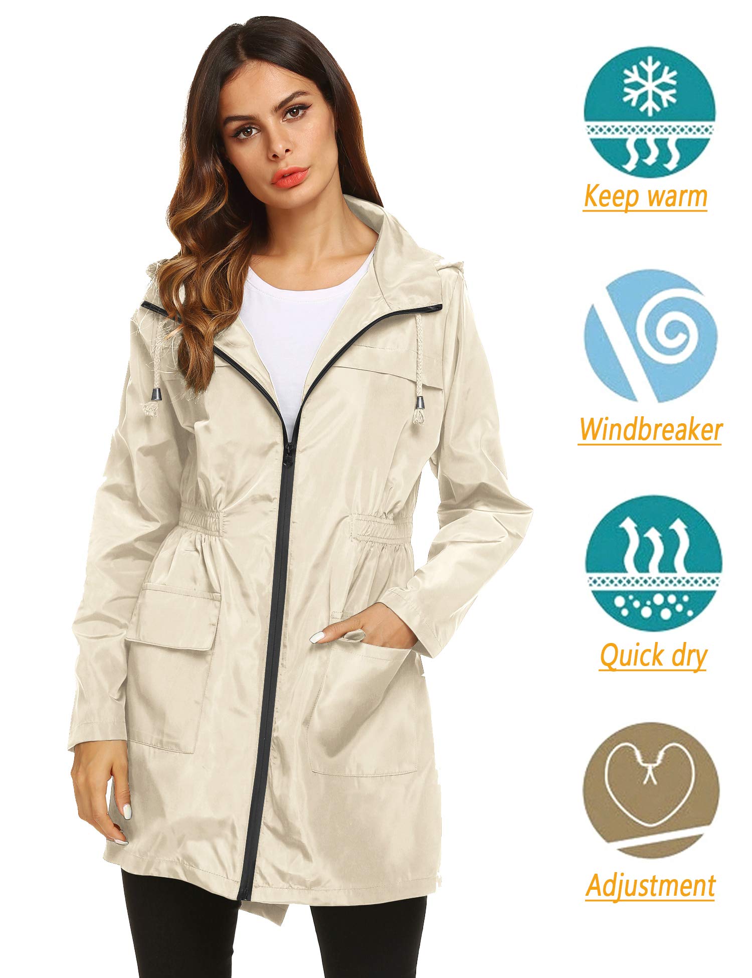 Women's Waterproof Lightweight Rain Jacket Active Outdoor Hooded Raincoat
