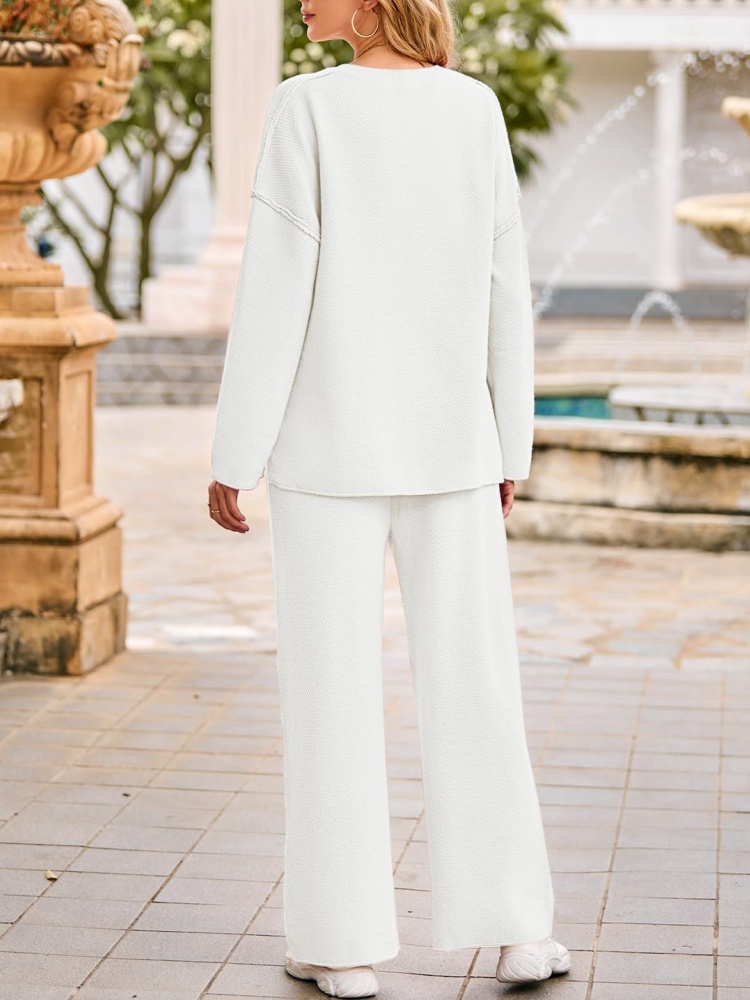 Women's Long Sleeve Button Knit Pullover Sweater and Pants Lounge 2 Piece Outfit Sets