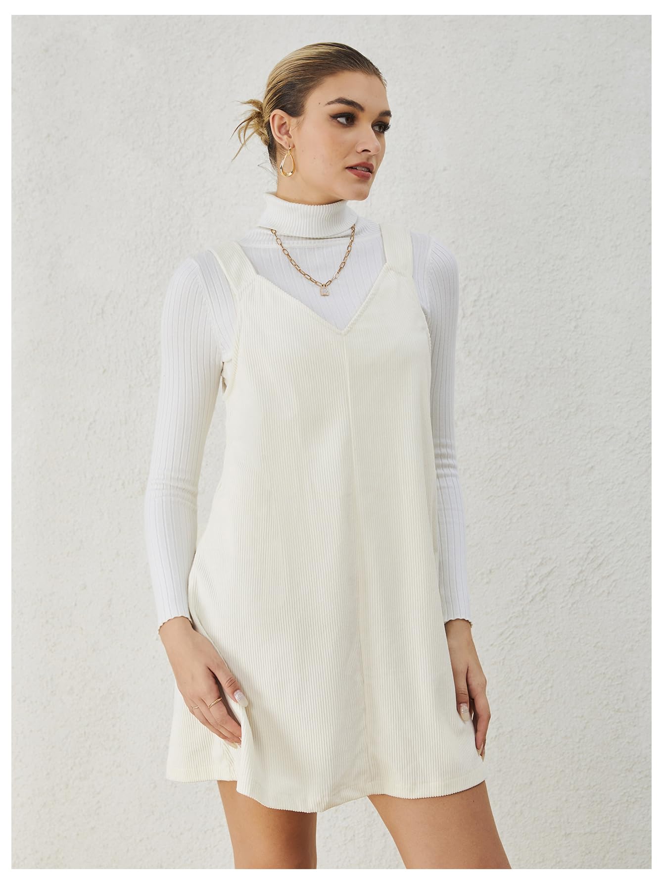 WomenS V Neck Corduroy Pinafore Overall Mini Dress