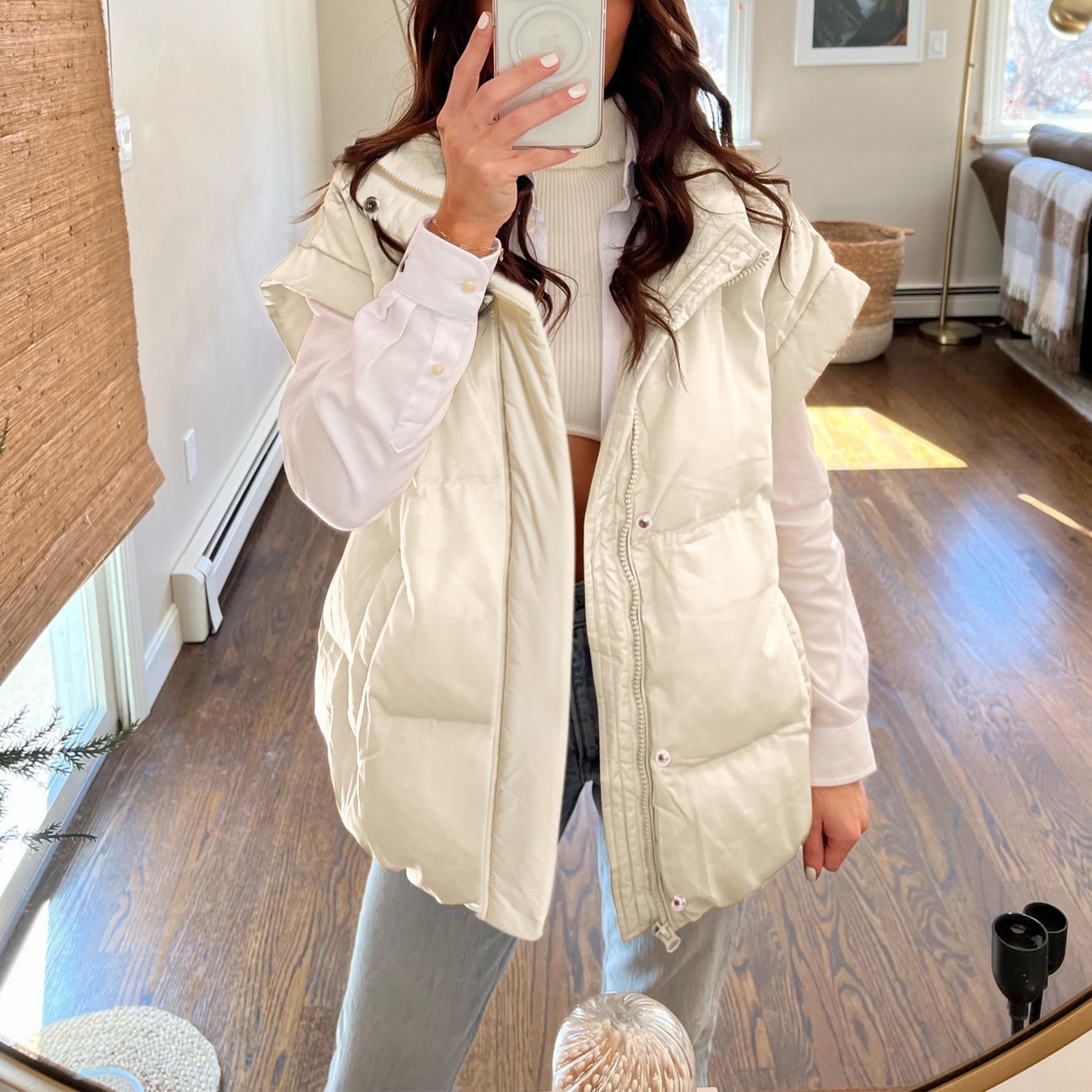 Women's Oversized Stand Collar Full Zip Puffer Vest