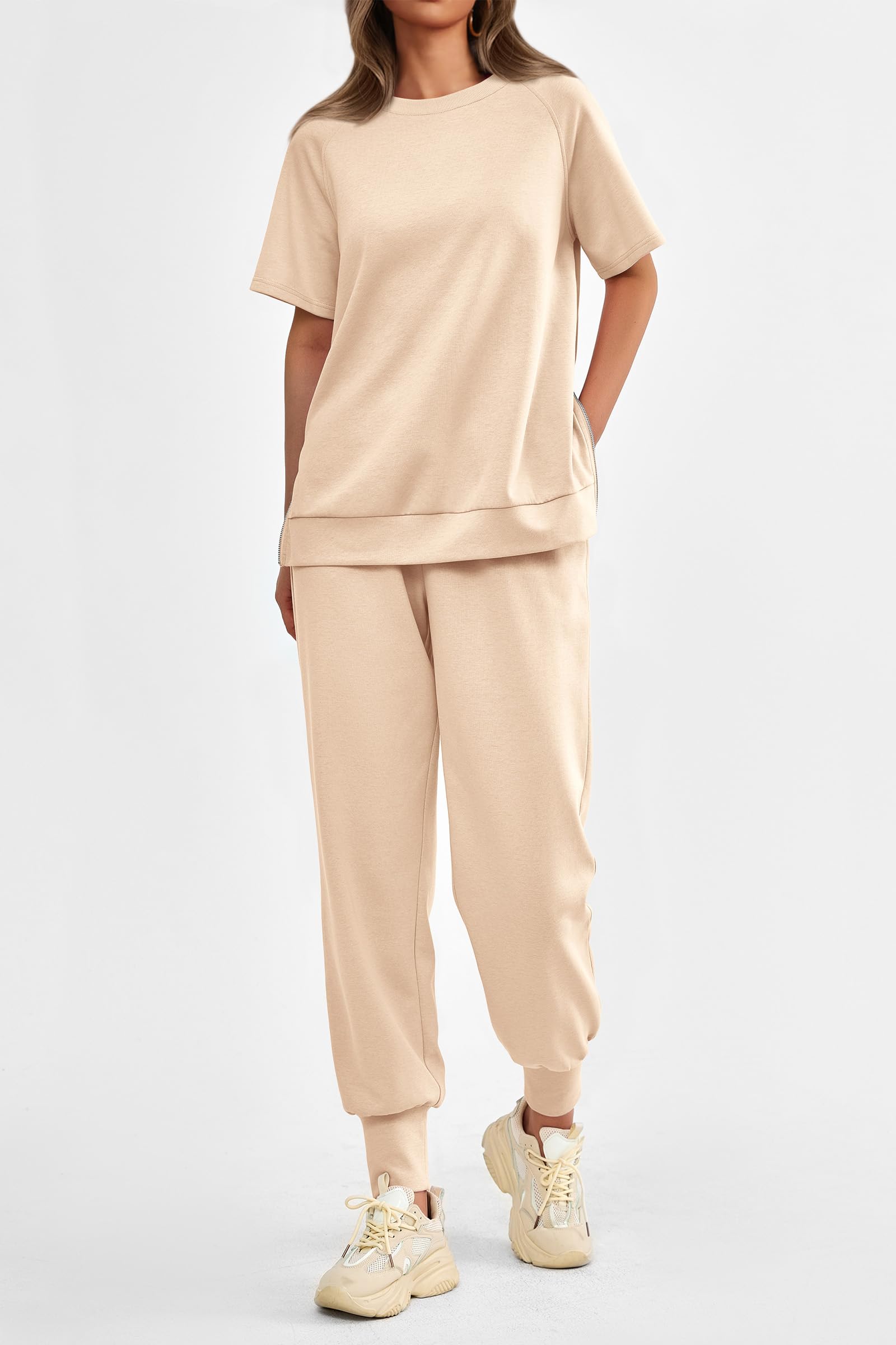 Women's Casual Short Sleeve Tops High Waisted Sweatpants Set