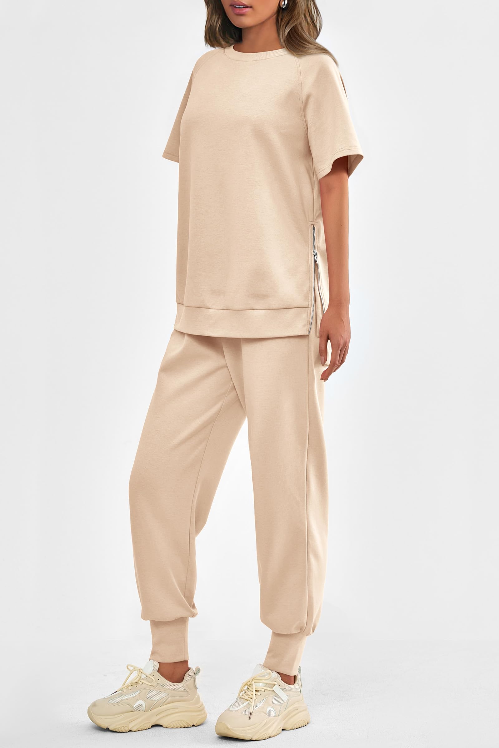 Women's Casual Short Sleeve Tops High Waisted Sweatpants Set