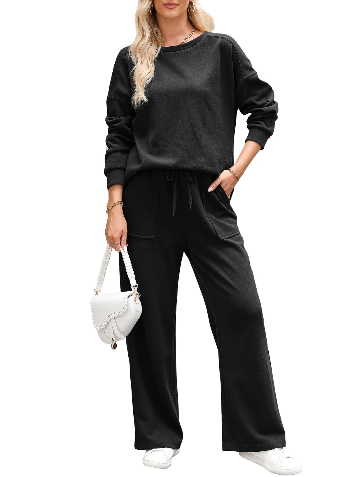 Women's Casual Fall Cotton Long Sleeve Knit Tops And Pants Lounge Sets