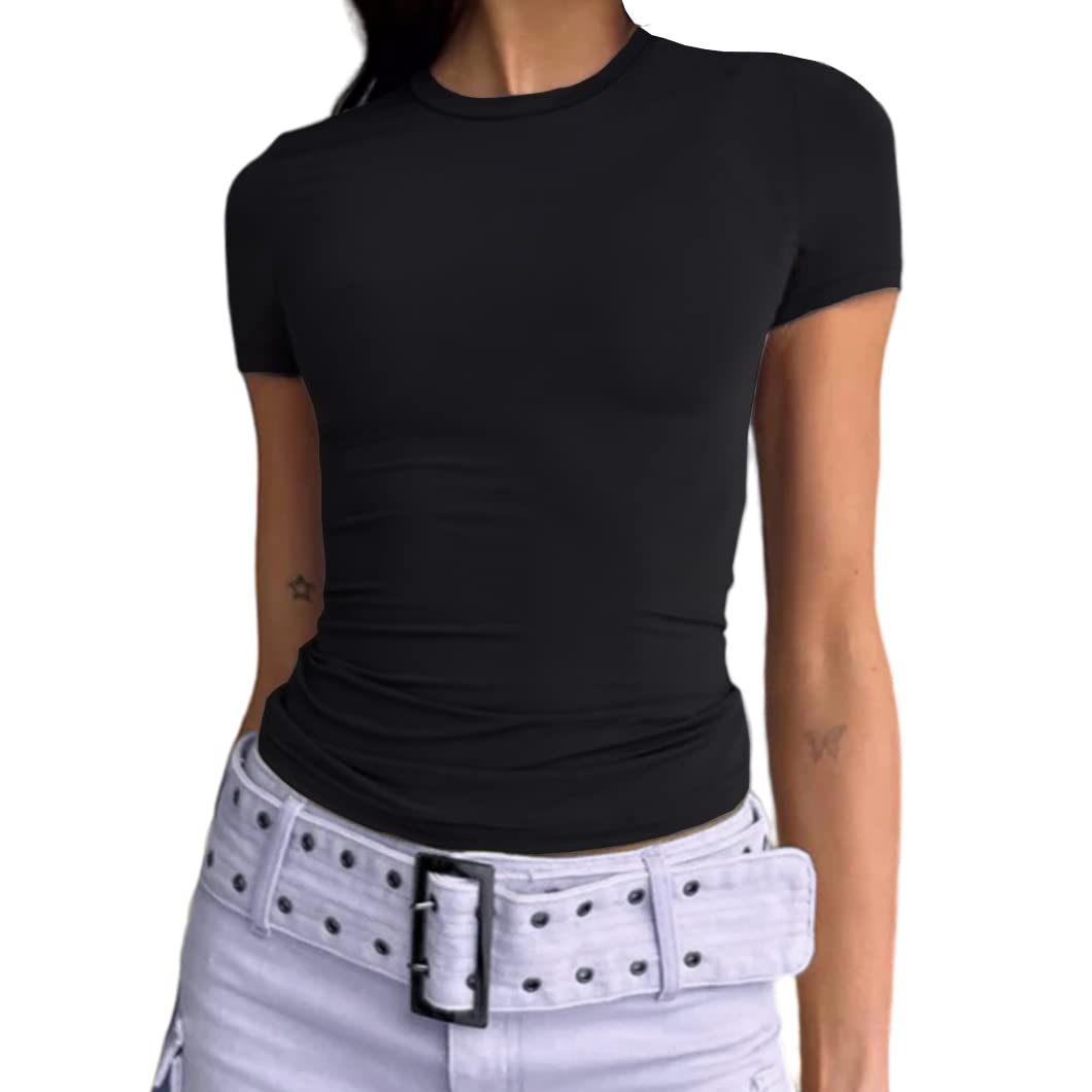 Slim Fit Short Sleeve Crew Neck Tight T Shirts-Pink Laura