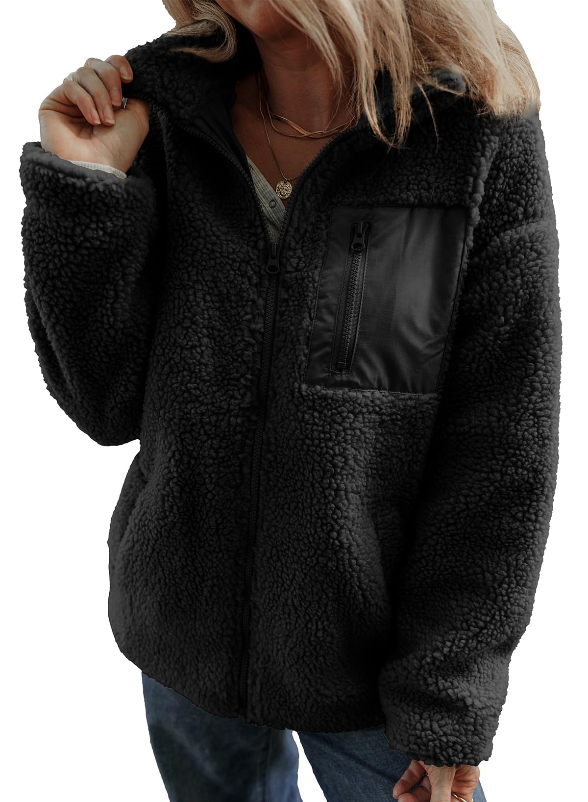 Womens Winter Trendy Full Zipper Fleece Jackets with Pockets