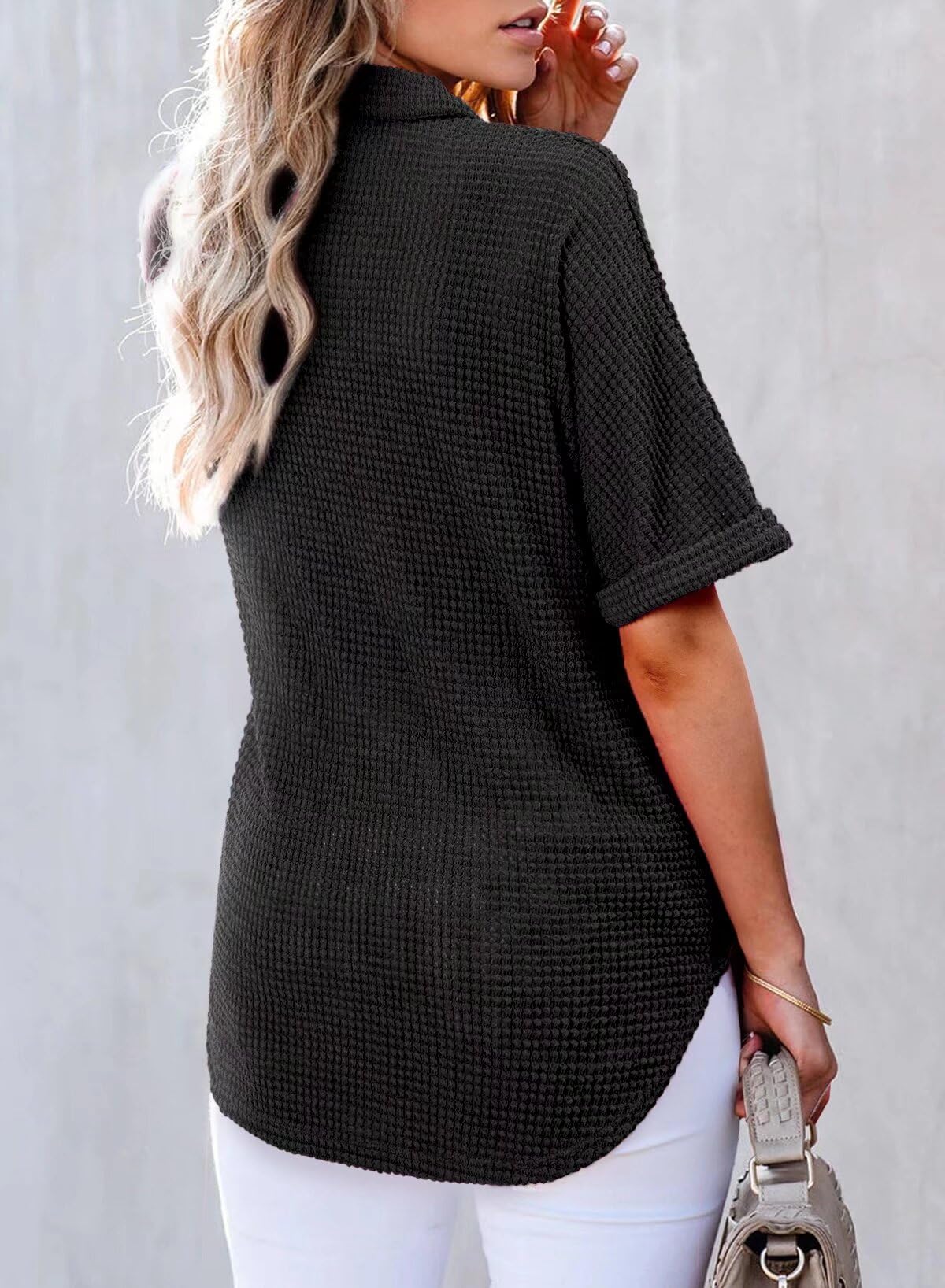 2025 New Women's Waffle Knit Short Sleeve Tunic Henley Shirts(buy 2 10% OFF)