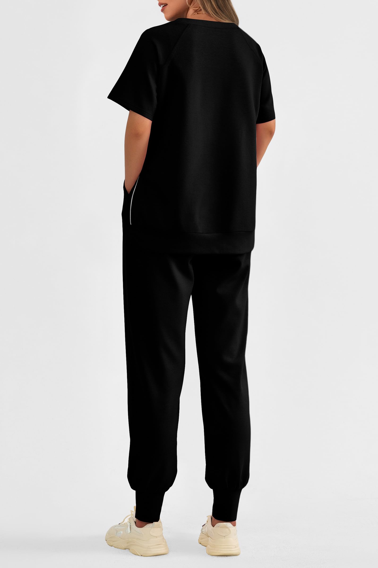 Women's Casual Short Sleeve Tops High Waisted Sweatpants Set