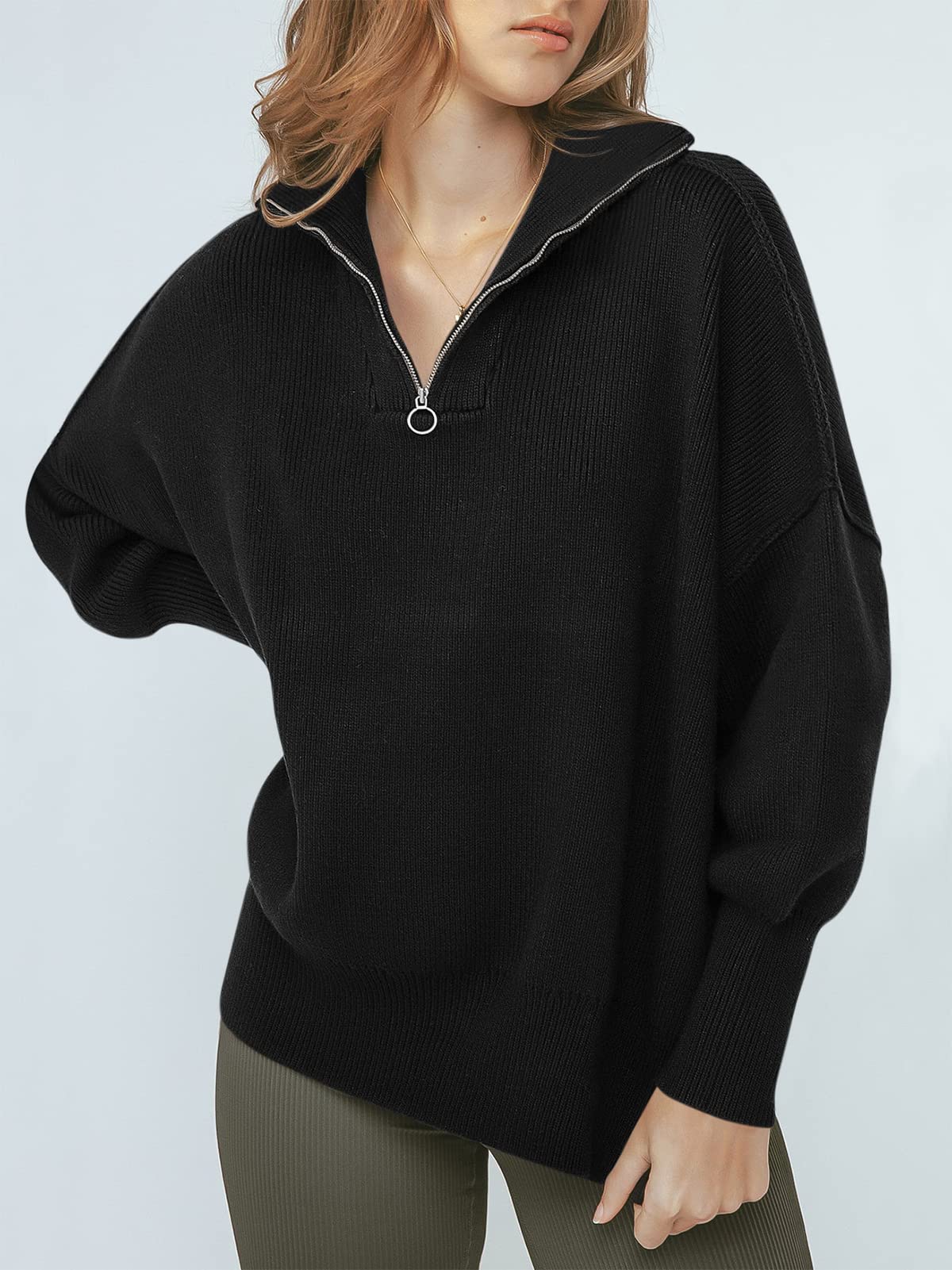 Women's Oversized Quarter Zip  Sweater Pullover