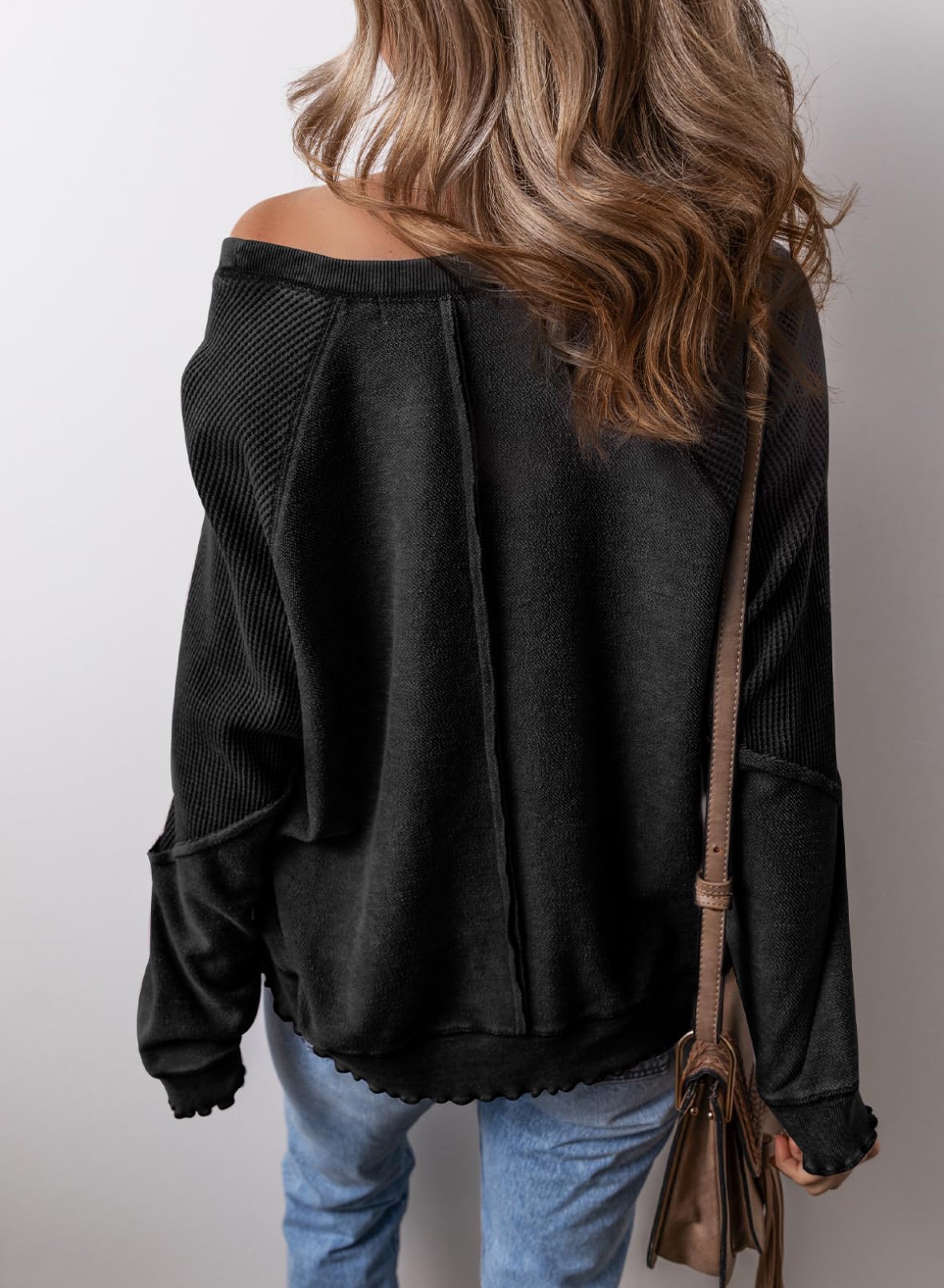 Casual Crewneck Long Sleeve Reverse Seam Pullover Sweatshirts