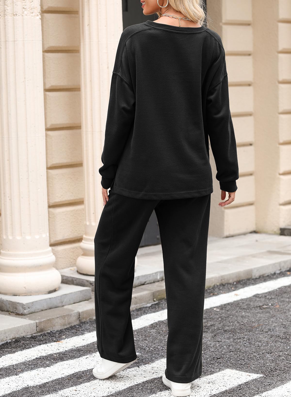 Women's Casual Fall Cotton Long Sleeve Knit Tops And Pants Lounge Sets