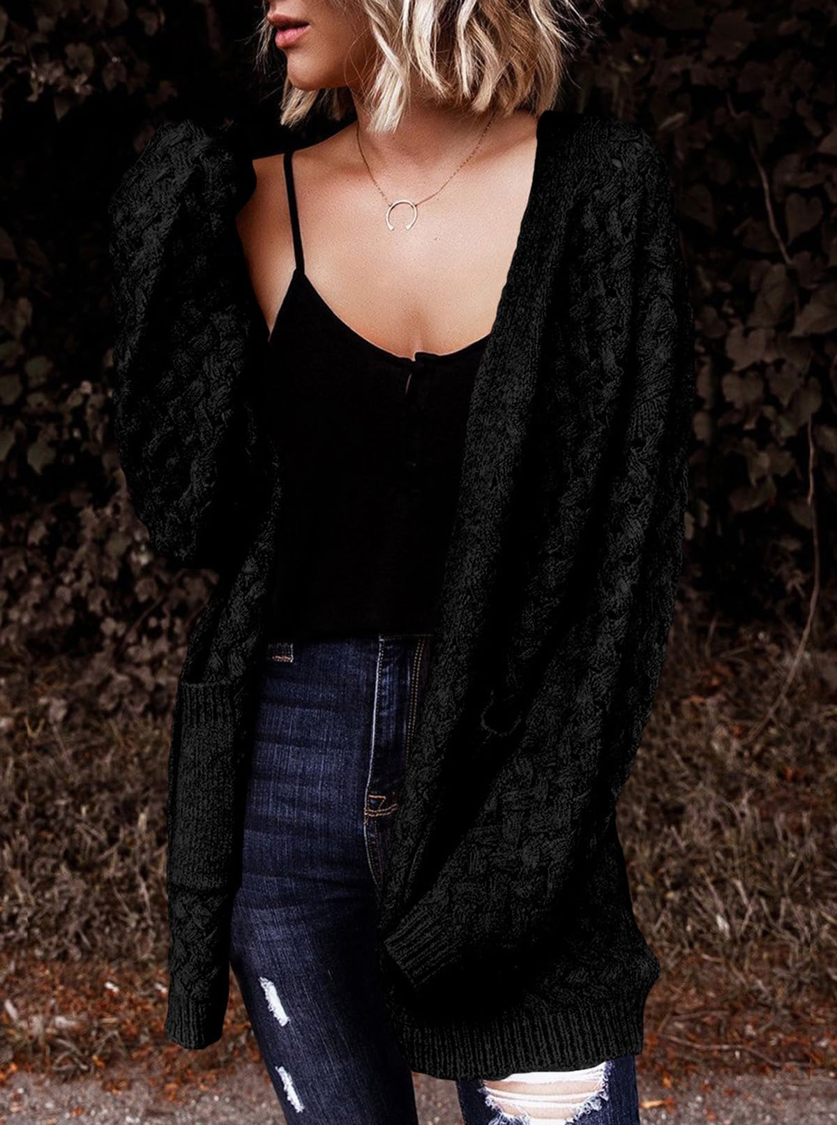 Women's Casual Open Front Long Sleeve Chunky Cable Knit Cardigans With Pockets