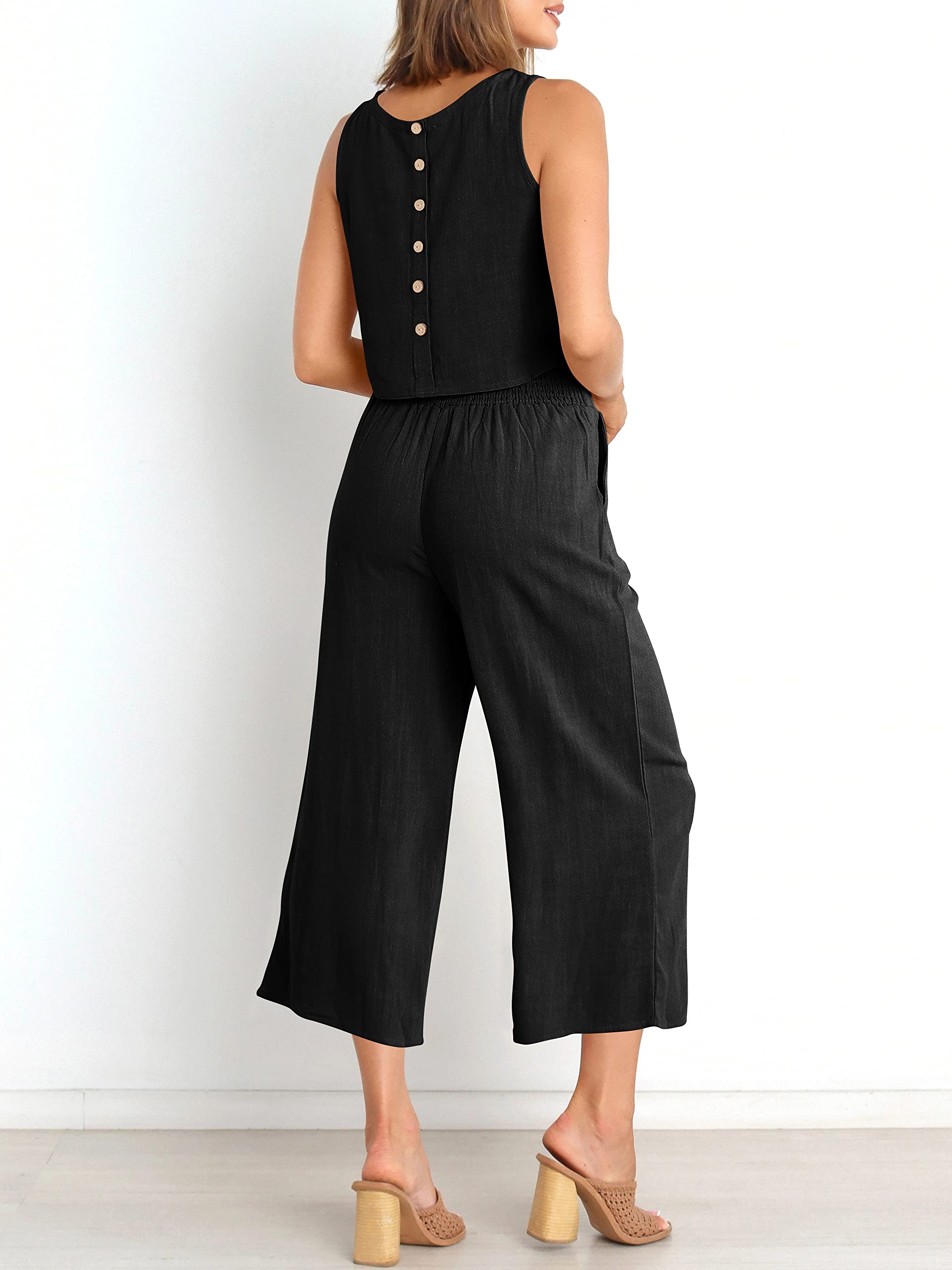 Sleeveless Tank Wide Leg Pants With Pockets-hivebabe.com