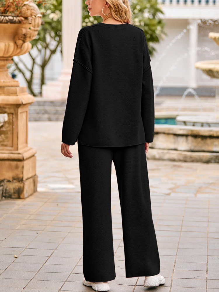 Women's Long Sleeve Button Knit Pullover Sweater and Pants Lounge 2 Piece Outfit Sets