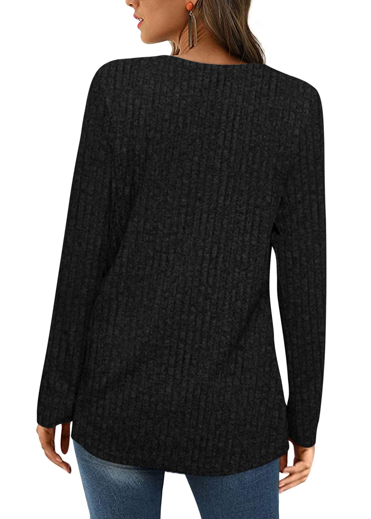 ⏰Hot Sale-2024 Squared Neck Sweater Ribbed Knit Tunic Tee Shirts