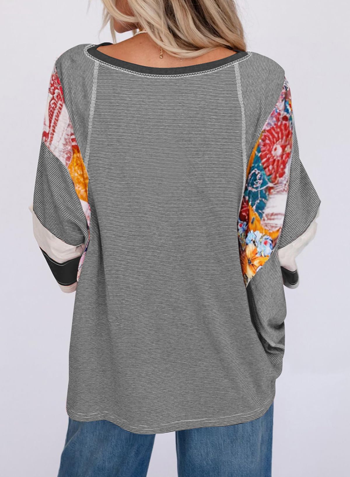 2025 New Women's 3/4 Length Sleeve Oversized Striped Patchwork Shirts(buy 2 free shipping)