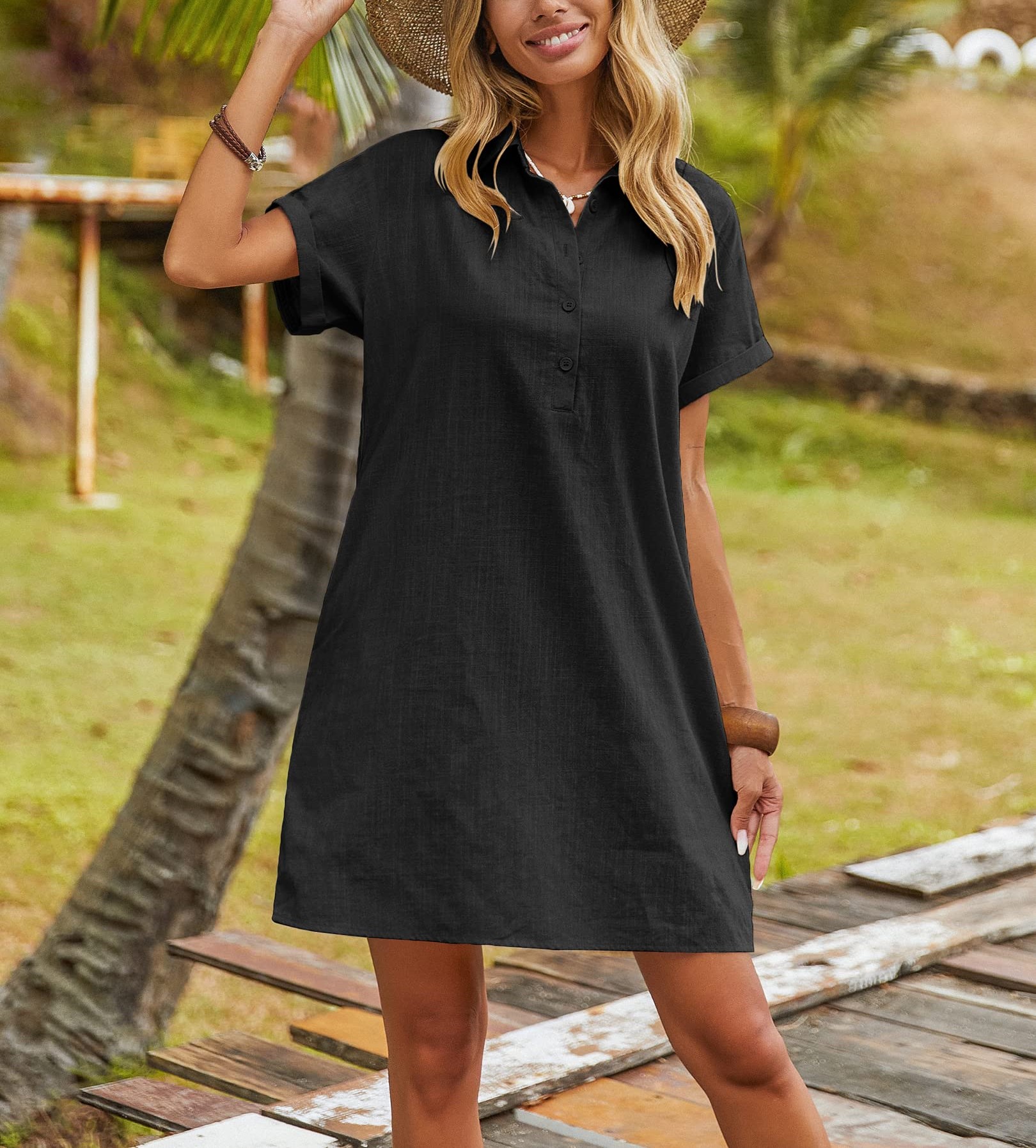 Womens Summer Cotton Shirt Dress (Buy 2 Free Shipping)