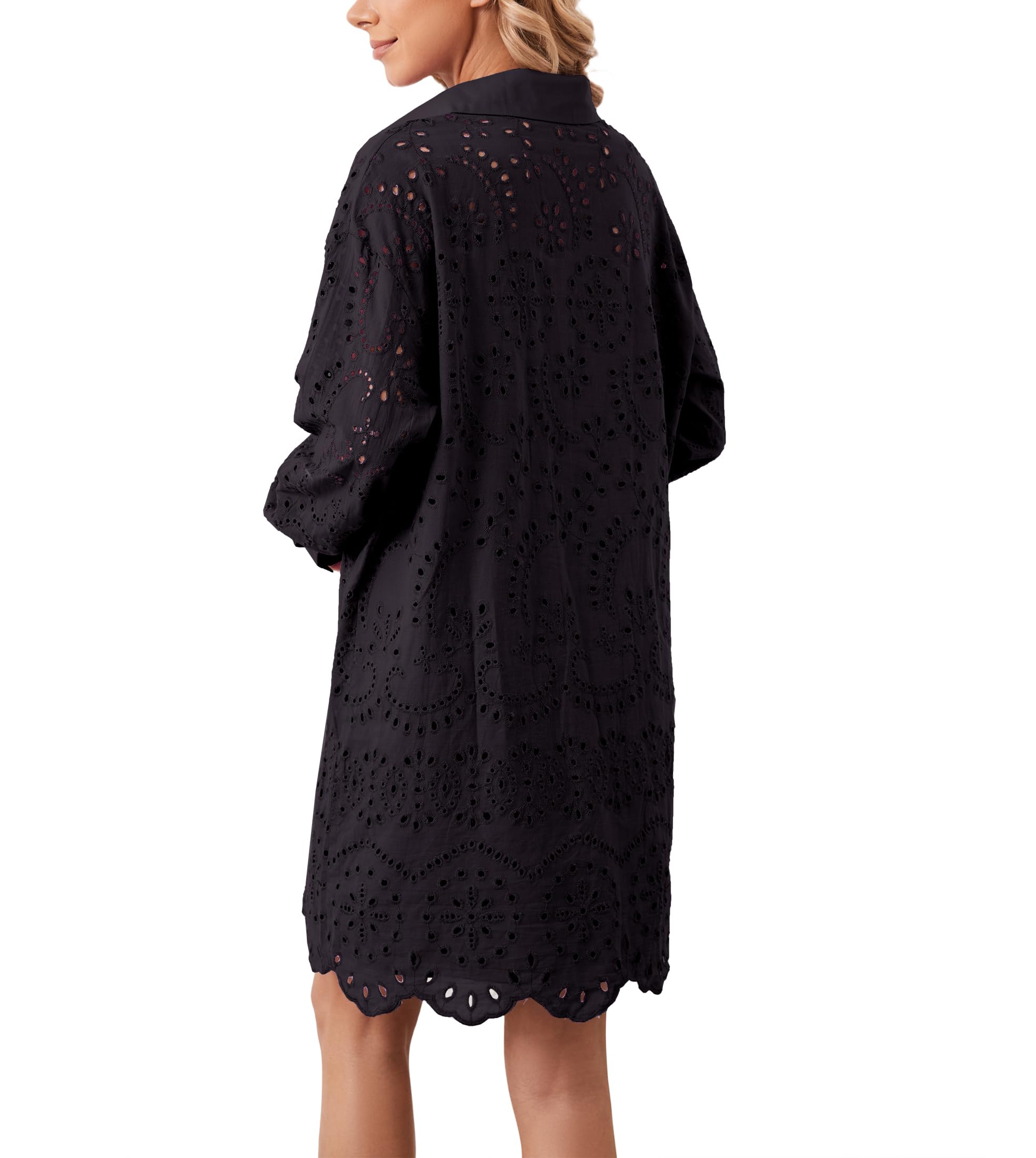 Women's Hollow Out Button Down Lapel Loose Mini Shirt Dress