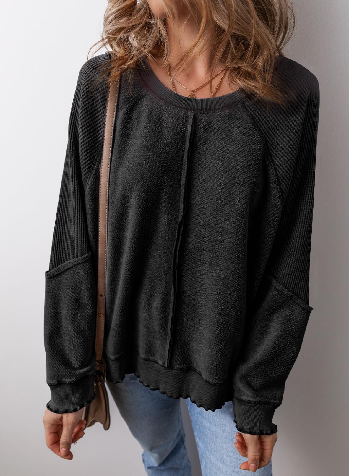 Casual Crewneck Long Sleeve Reverse Seam Pullover Sweatshirts