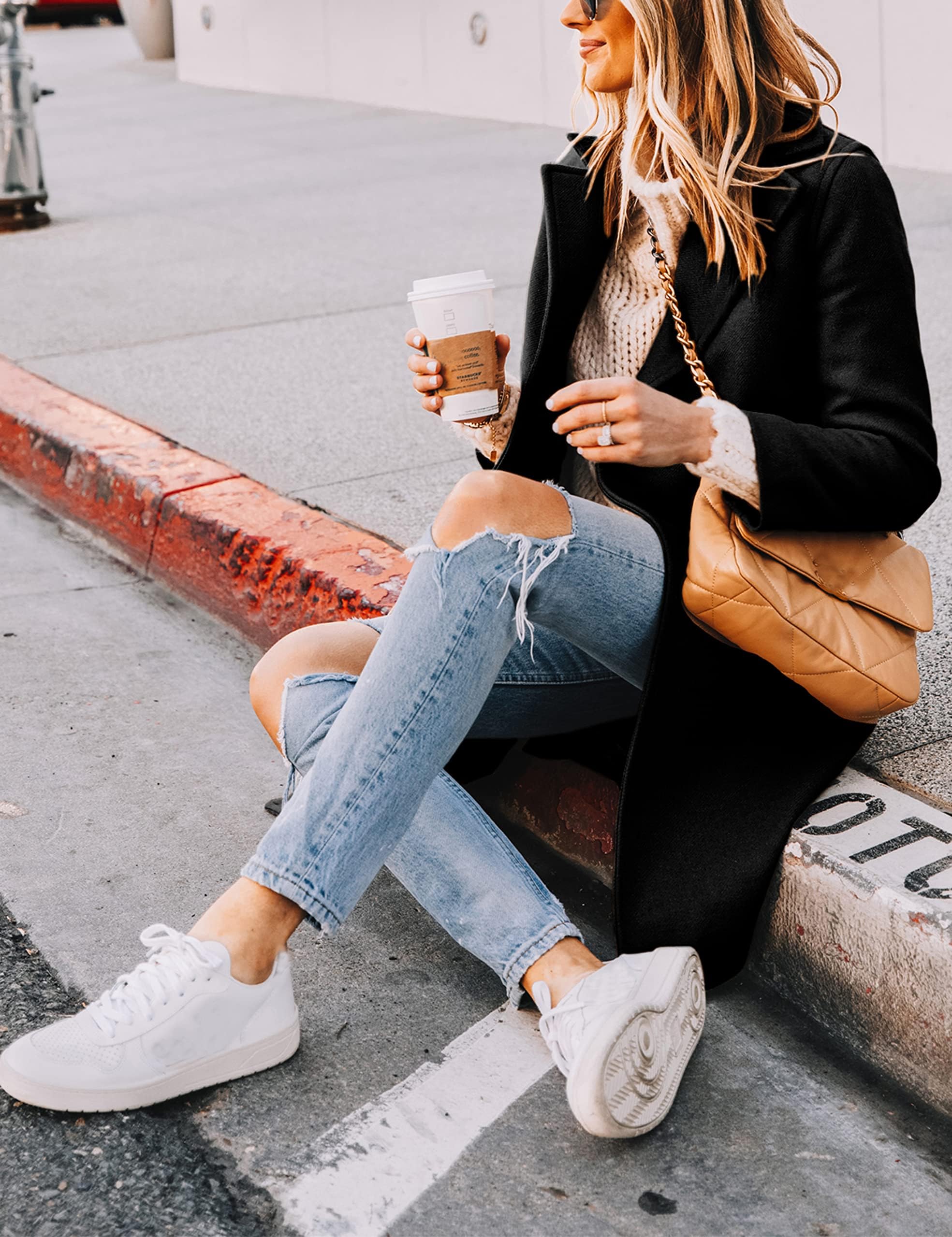 Women's Notch Lapel Double Breasted Wool Blend Mid Long Pea Trench Coat