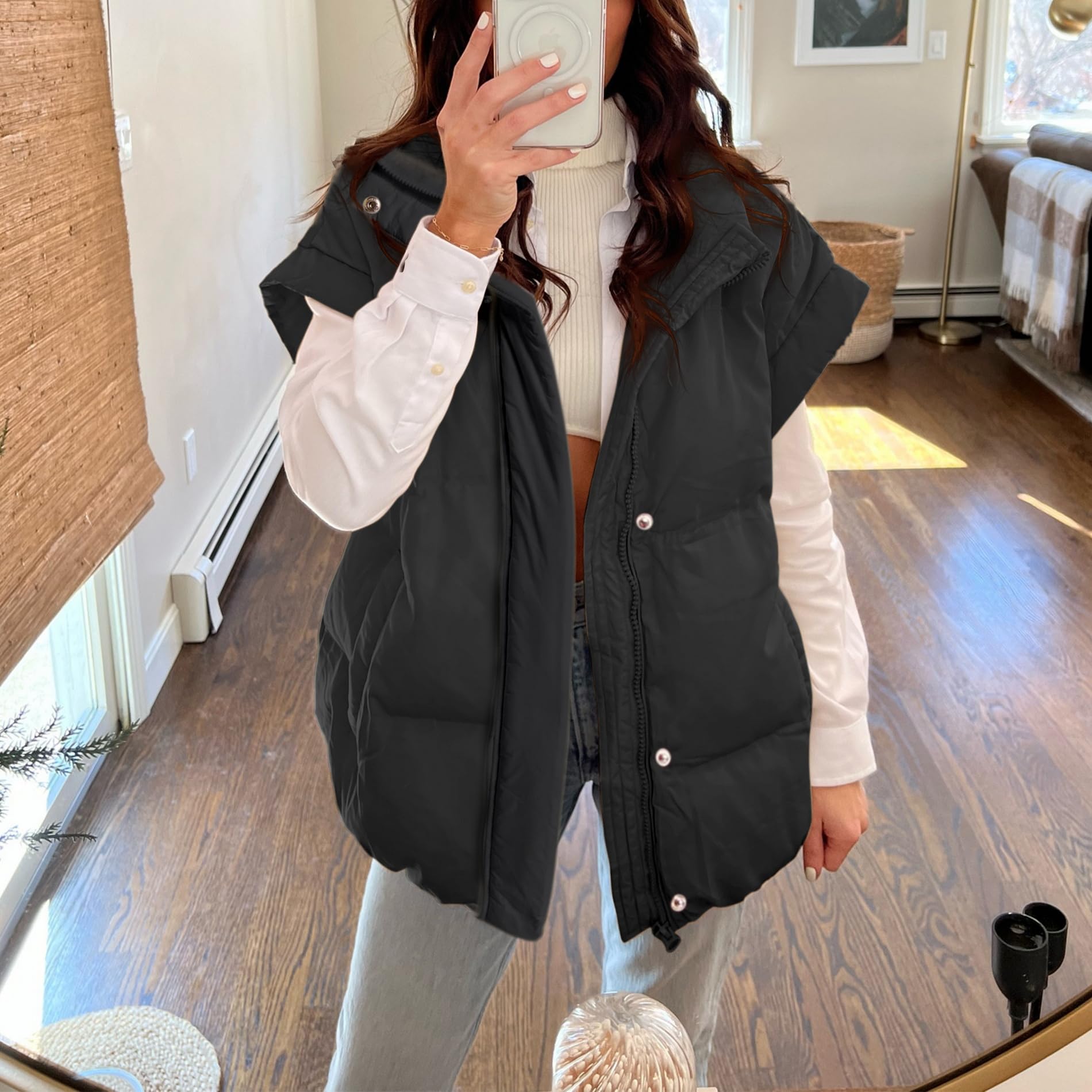 Women's Oversized Stand Collar Full Zip Puffer Vest