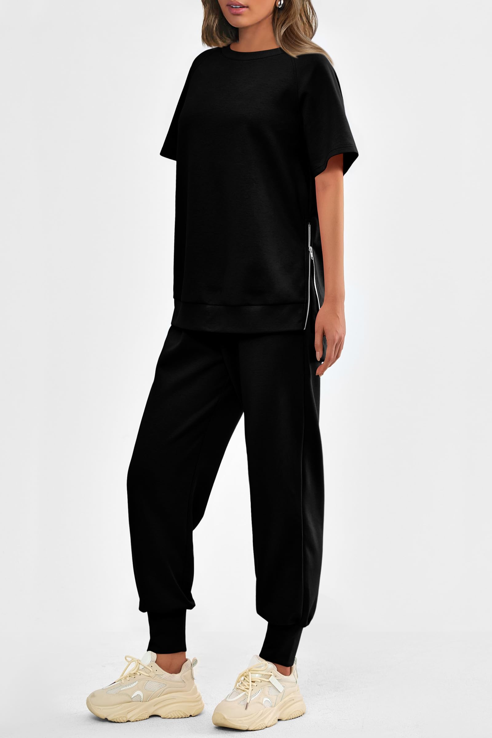 Women's Casual Short Sleeve Tops High Waisted Sweatpants Set