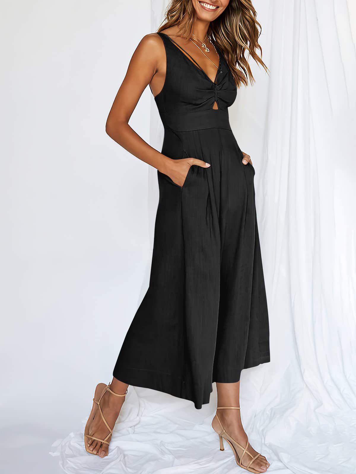 V Neck Cutout High-Waist Rompers (Buy 2 free shipping)-hivebabe.com
