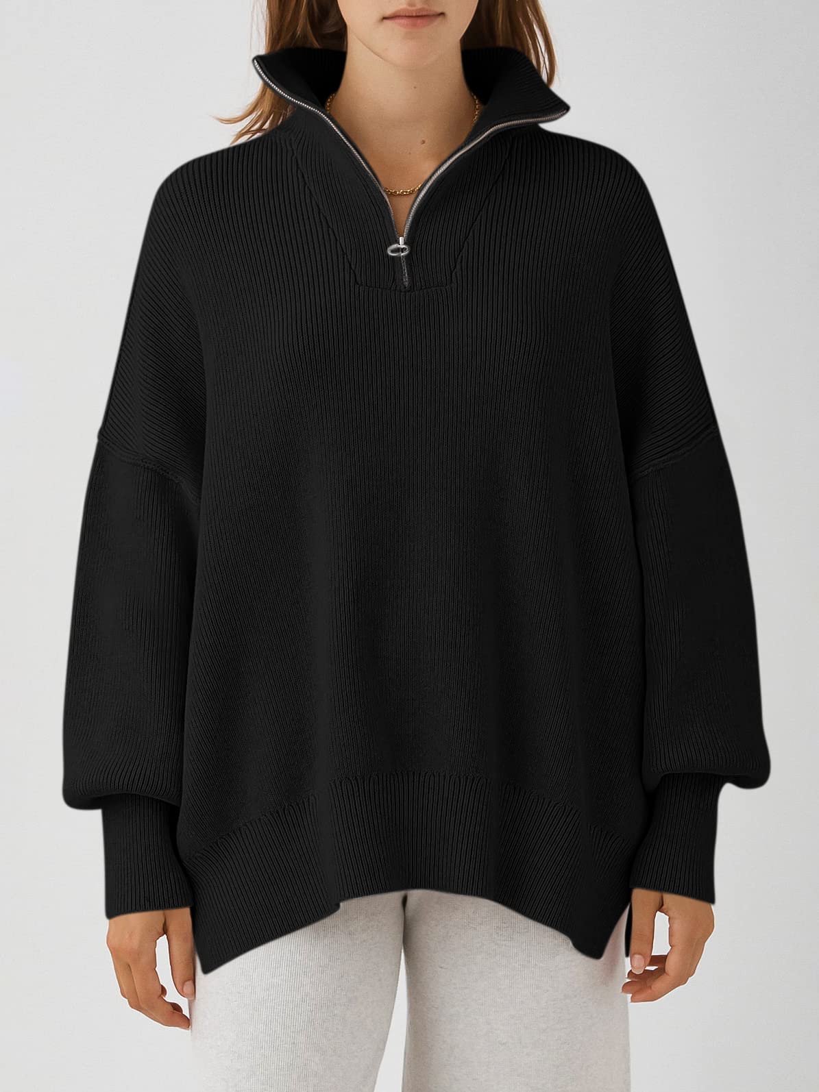 Women's Oversized Quarter Zip  Sweater Pullover
