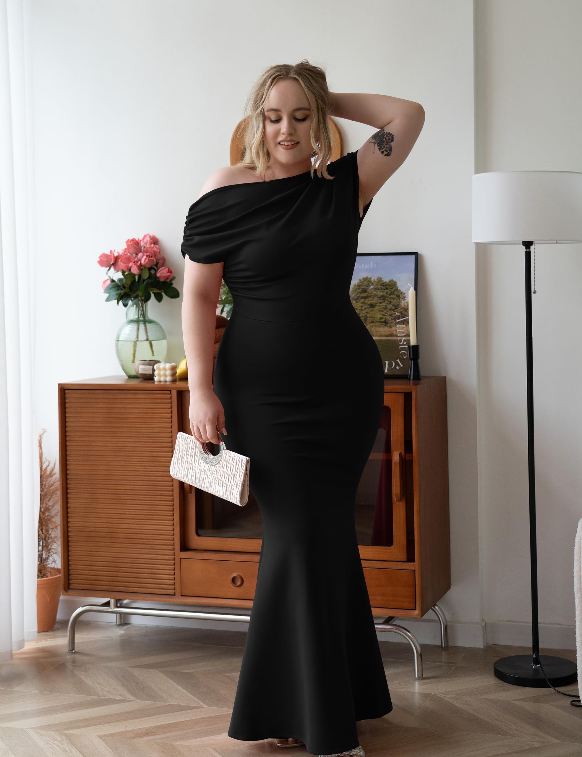 Women's Elegant Sleeveless Off Shoulder Bodycon Long Formal Party Evening Dress