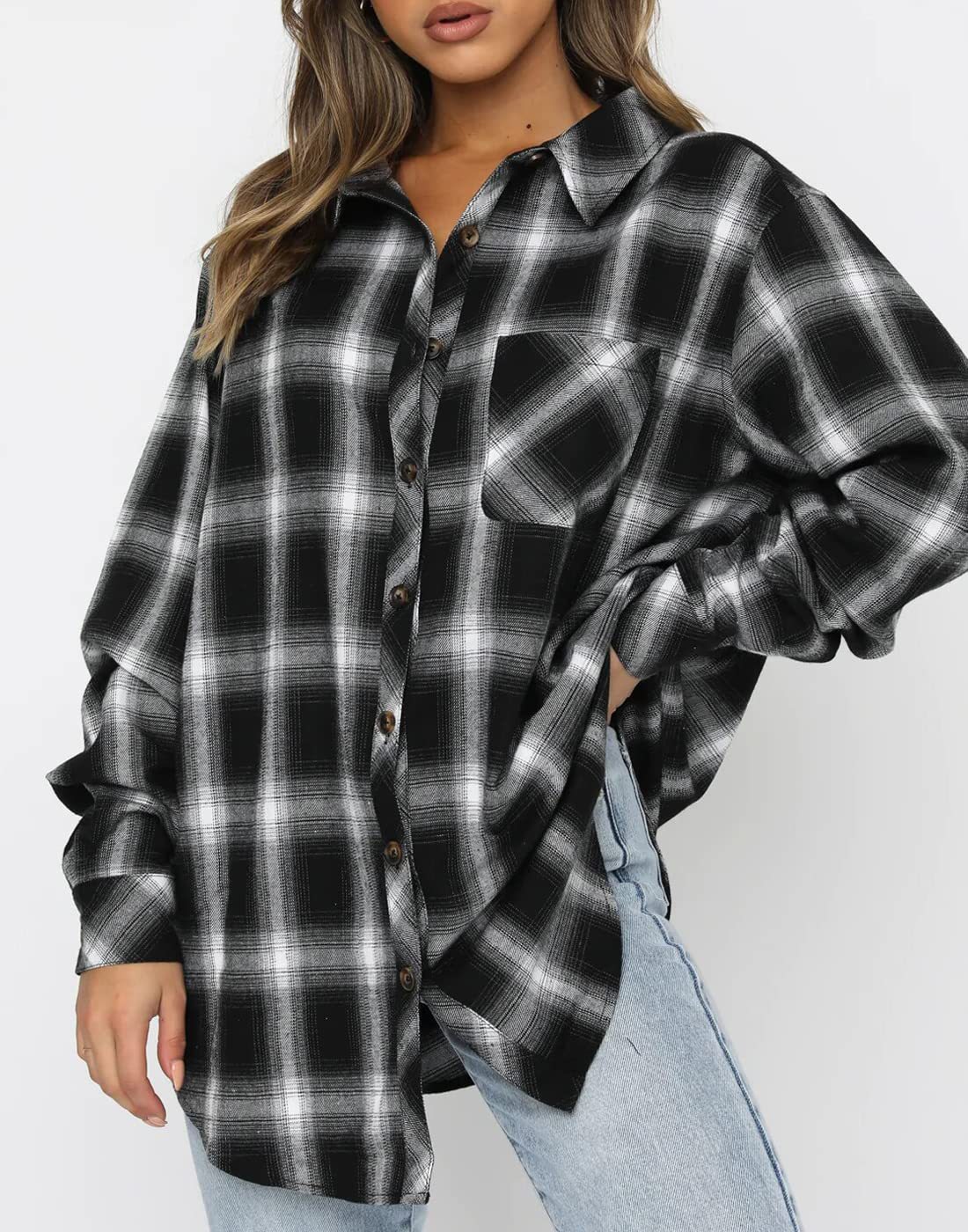 Women's Button Down Flannel Shirts Plaid Shacket