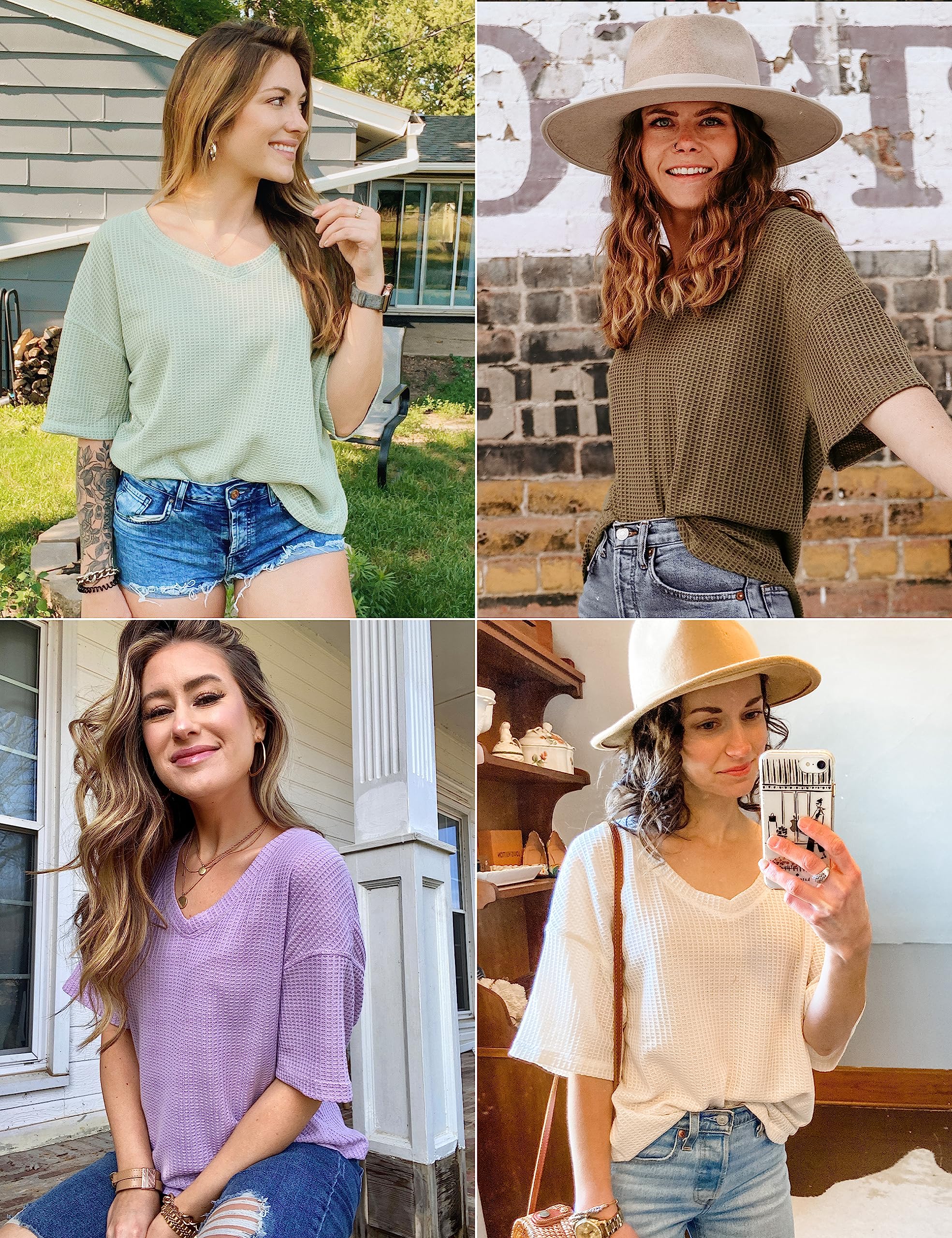 Women's V Neck Batwing Half Sleeve Shirts