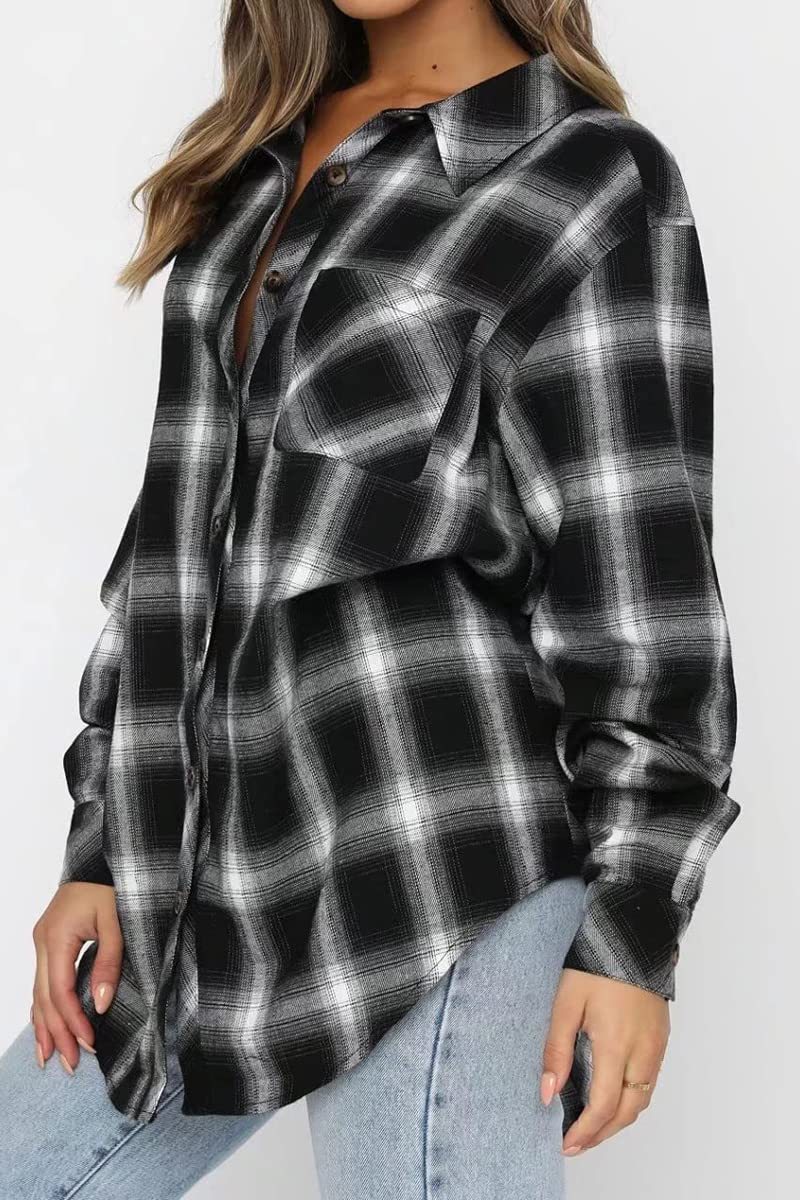 Women's Button Down Flannel Shirts Plaid Shacket