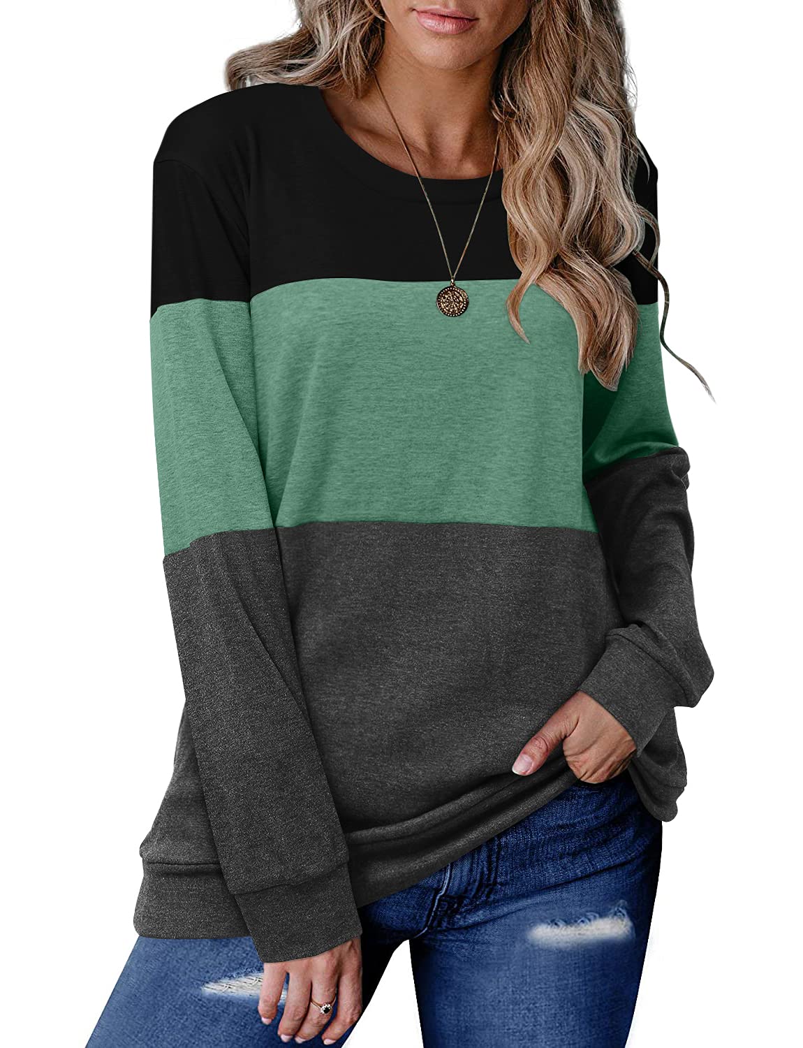 Women's Round Neck Colorblock Casual Top(Buy 2 Free Shipping)