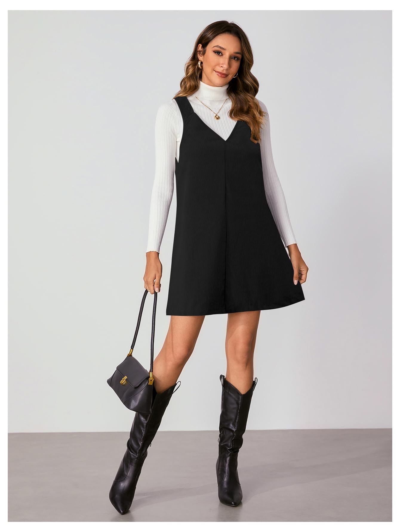 WomenS V Neck Corduroy Pinafore Overall Mini Dress