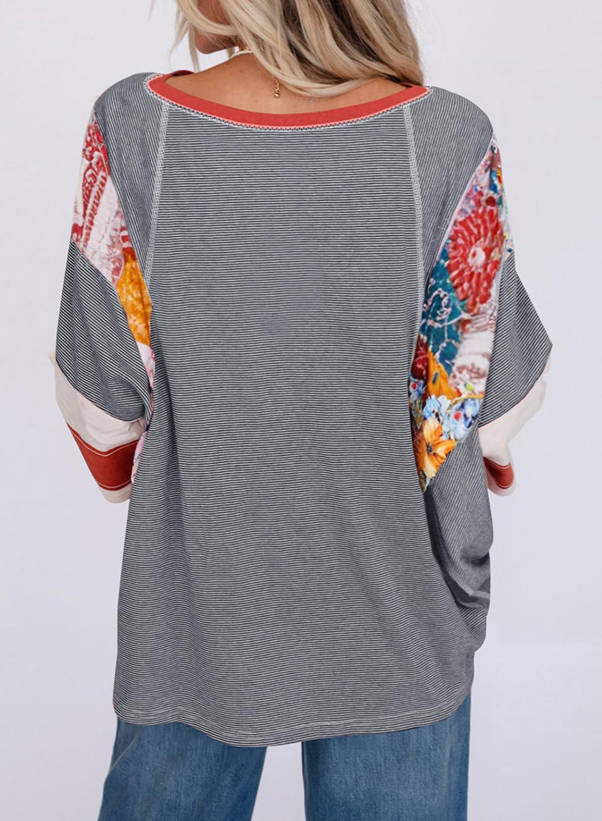 2025 New Women's 3/4 Length Sleeve Oversized Striped Patchwork Shirts(buy 2 free shipping)