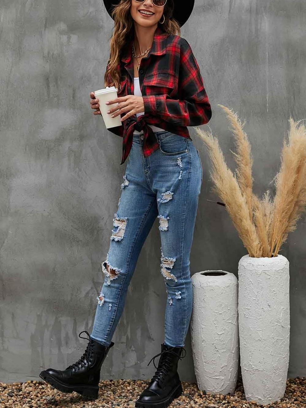 Women's Button Down Flannel Shirts Plaid Shacket