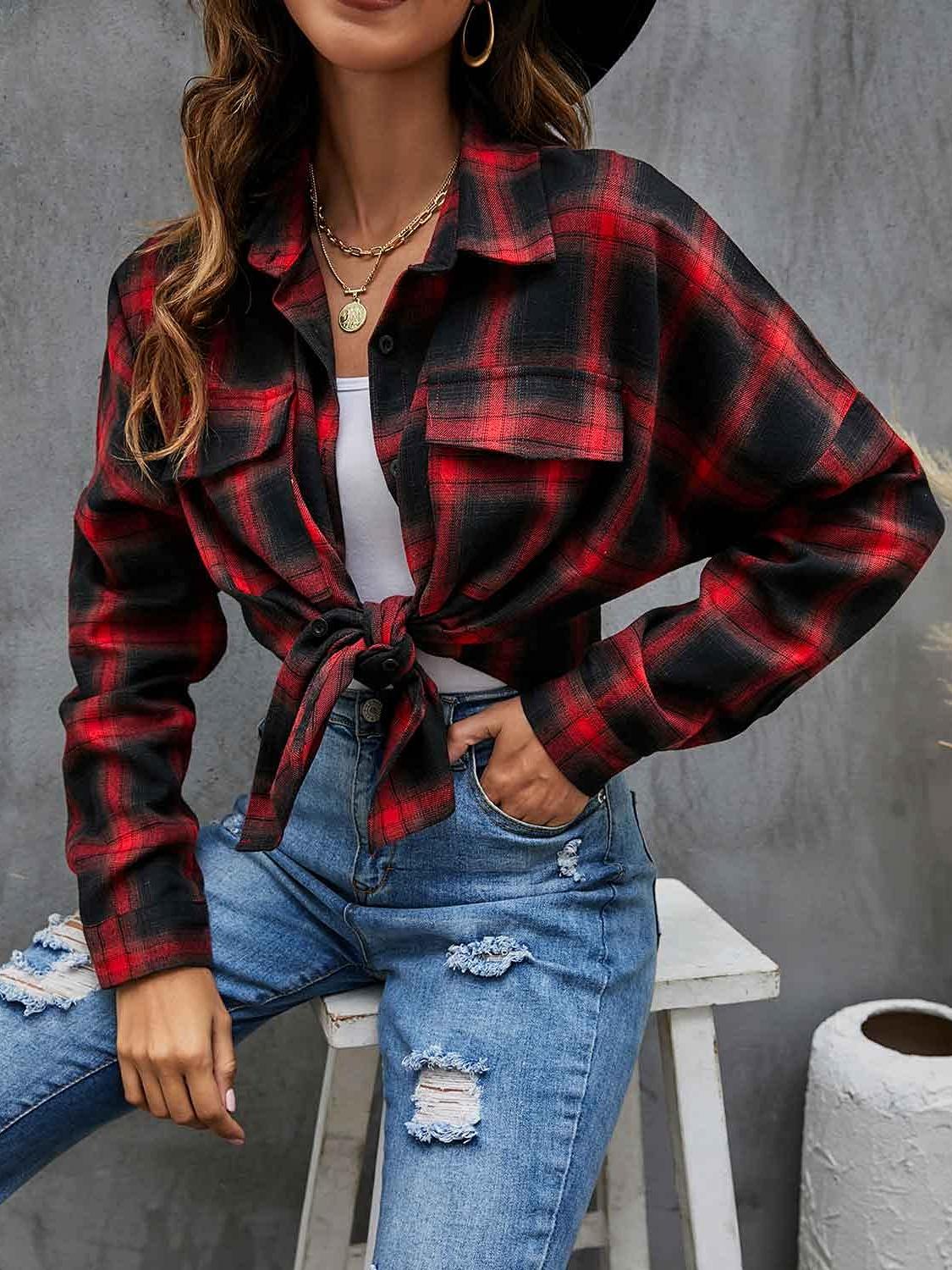 Women's Button Down Flannel Shirts Plaid Shacket