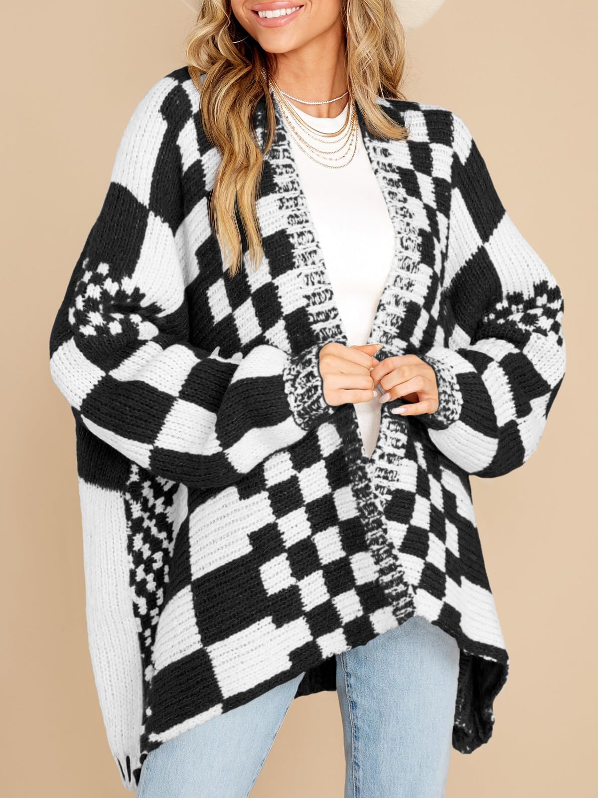 Cozy Checkered Knit Cardigan 
