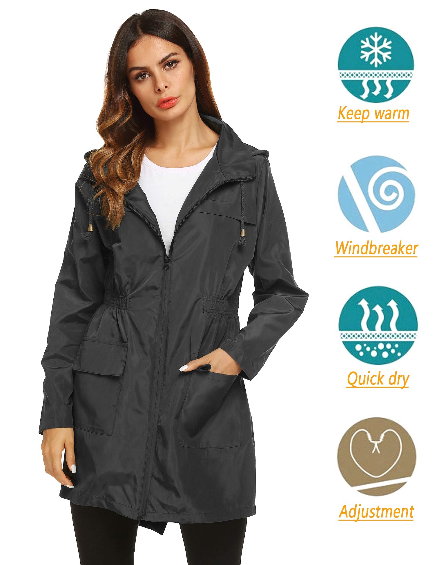 Women's Waterproof Lightweight Rain Jacket Active Outdoor Hooded Raincoat