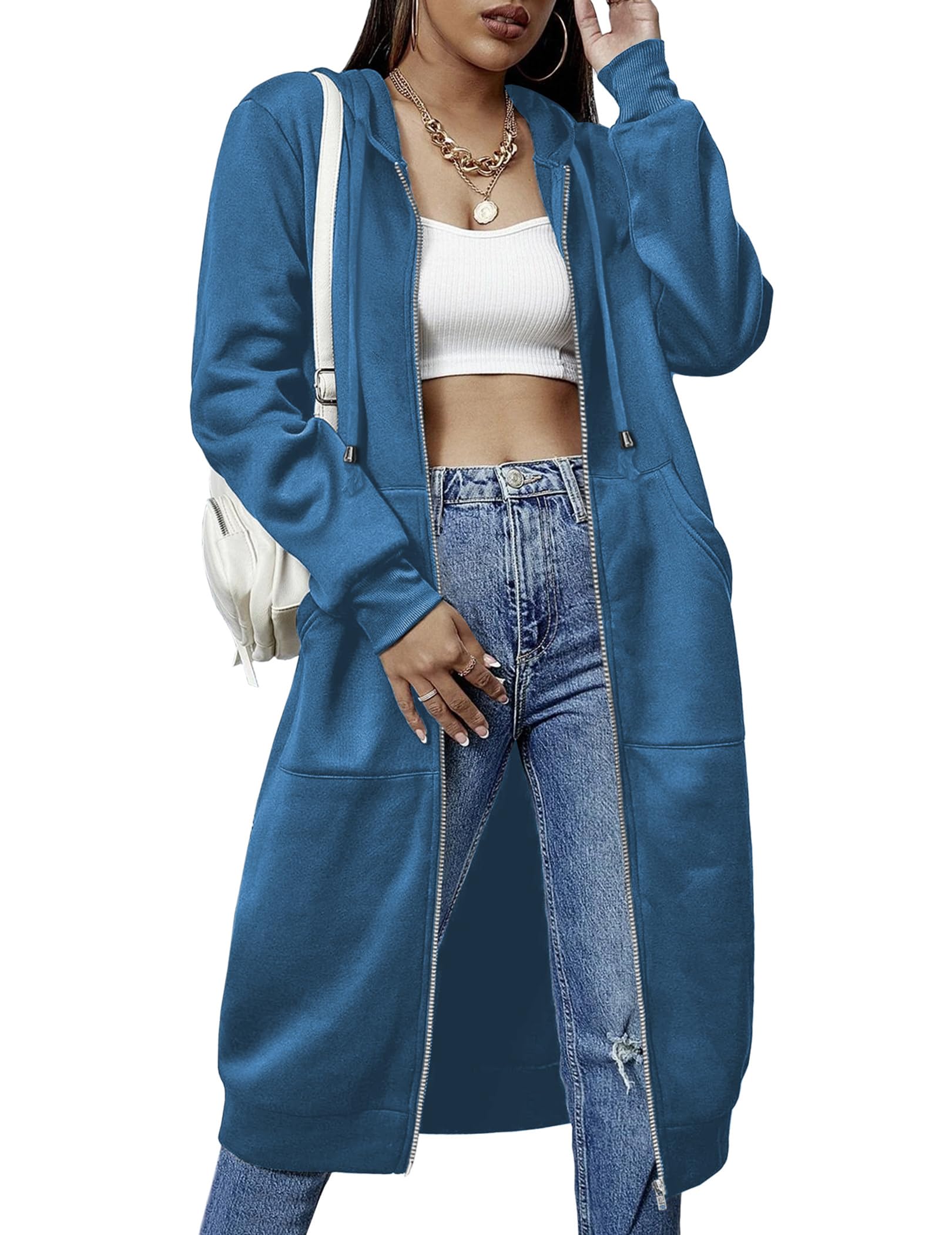 Womens Casual Zip up Fleece Hoodies Long Hoodie Jacket