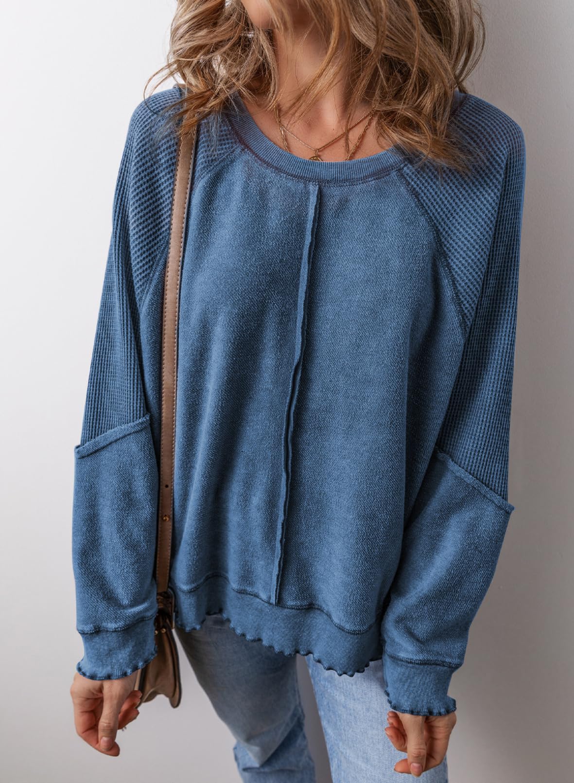 Casual Crewneck Long Sleeve Reverse Seam Pullover Sweatshirts