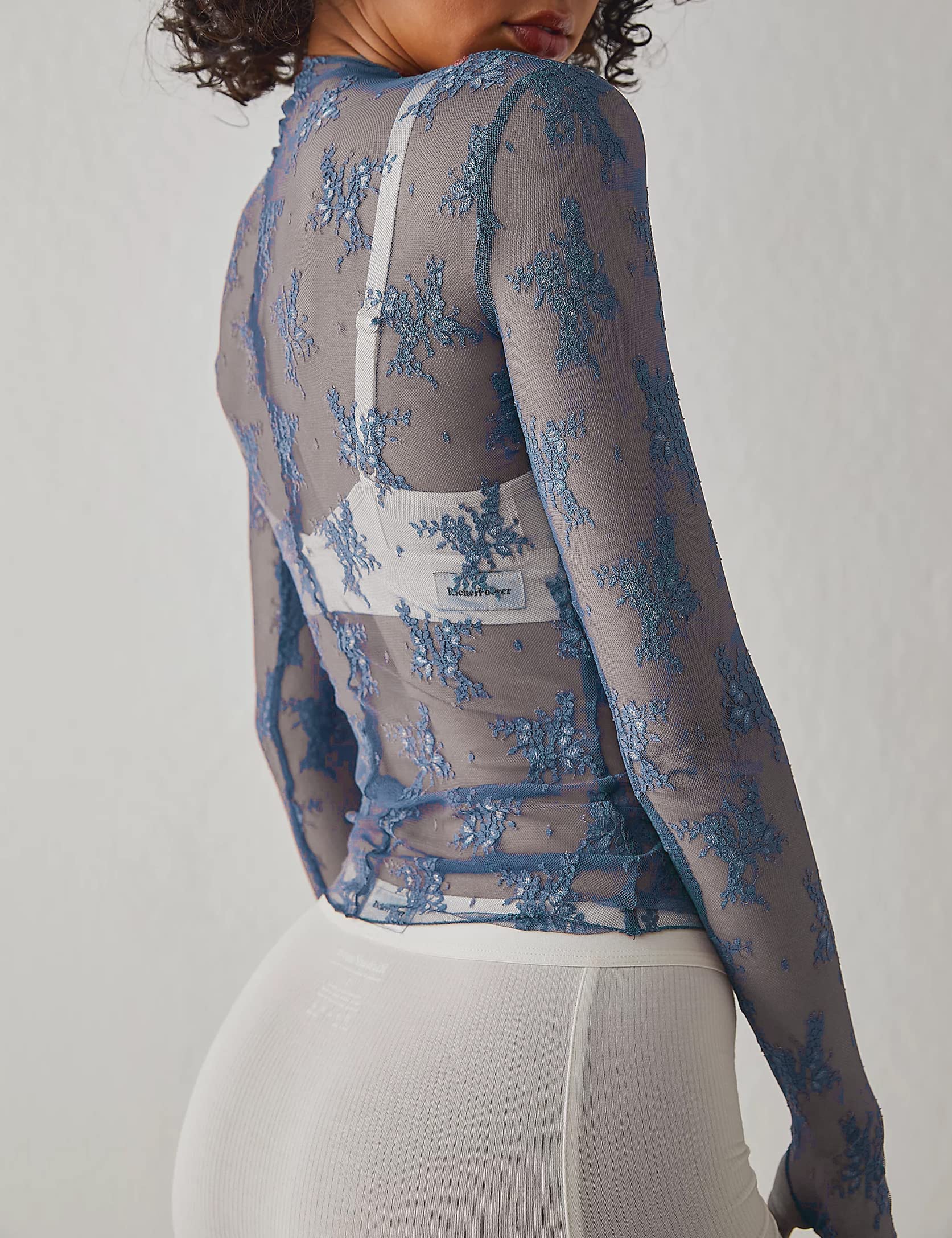 Women's Sexy Long Sleeve Mock Neck Lace Floral Lace Tops