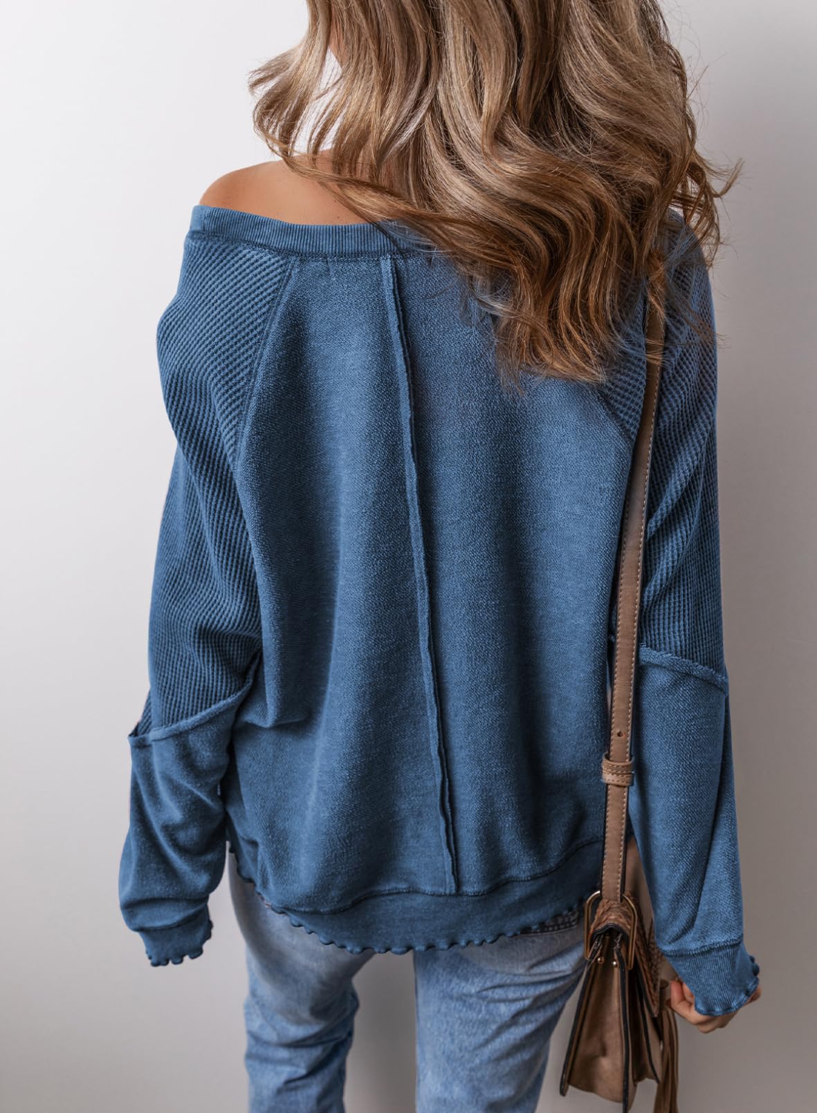 Casual Crewneck Long Sleeve Reverse Seam Pullover Sweatshirts